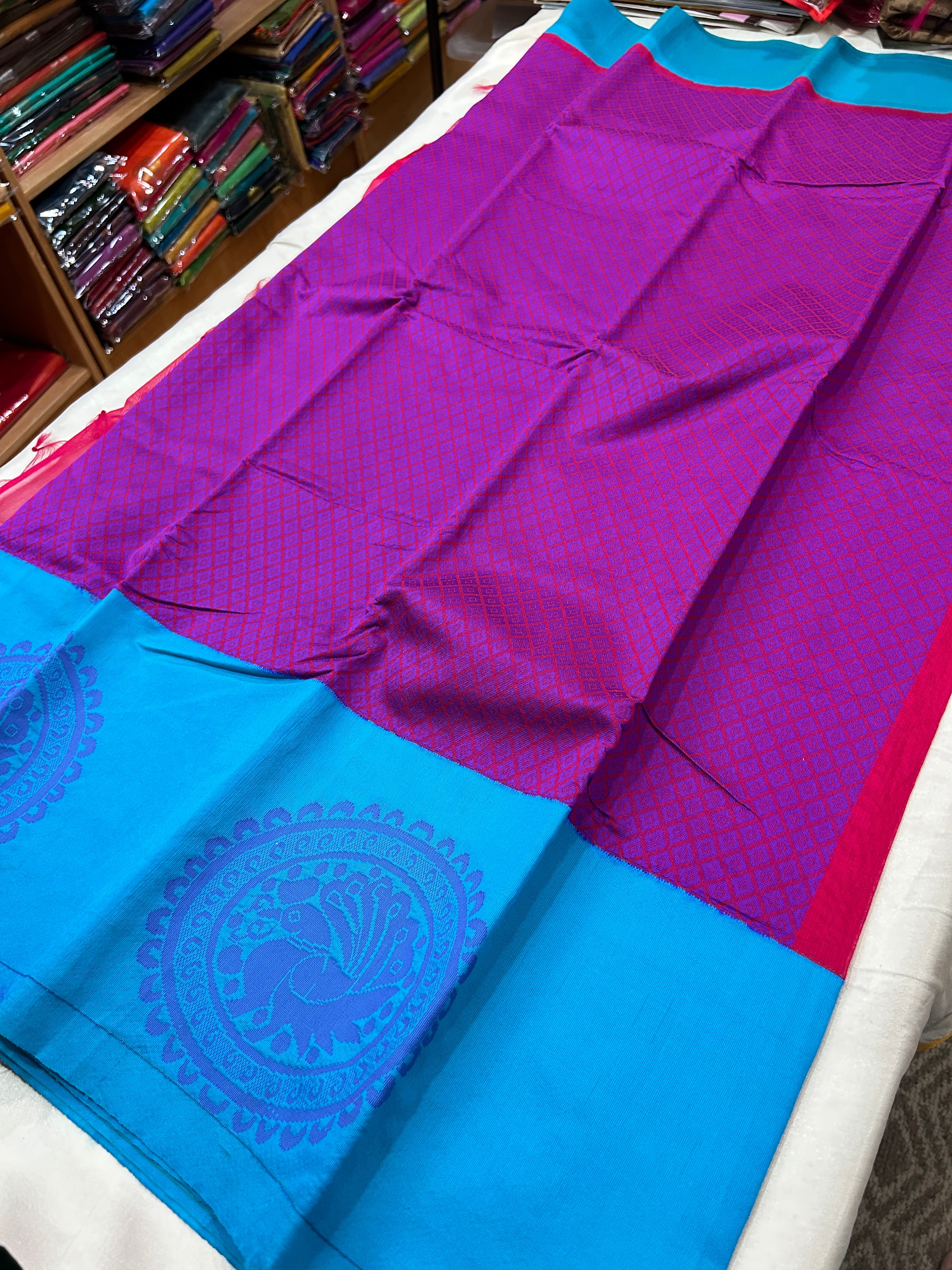 Kovai  pure cotton saree with rich pallu & plain running blouse