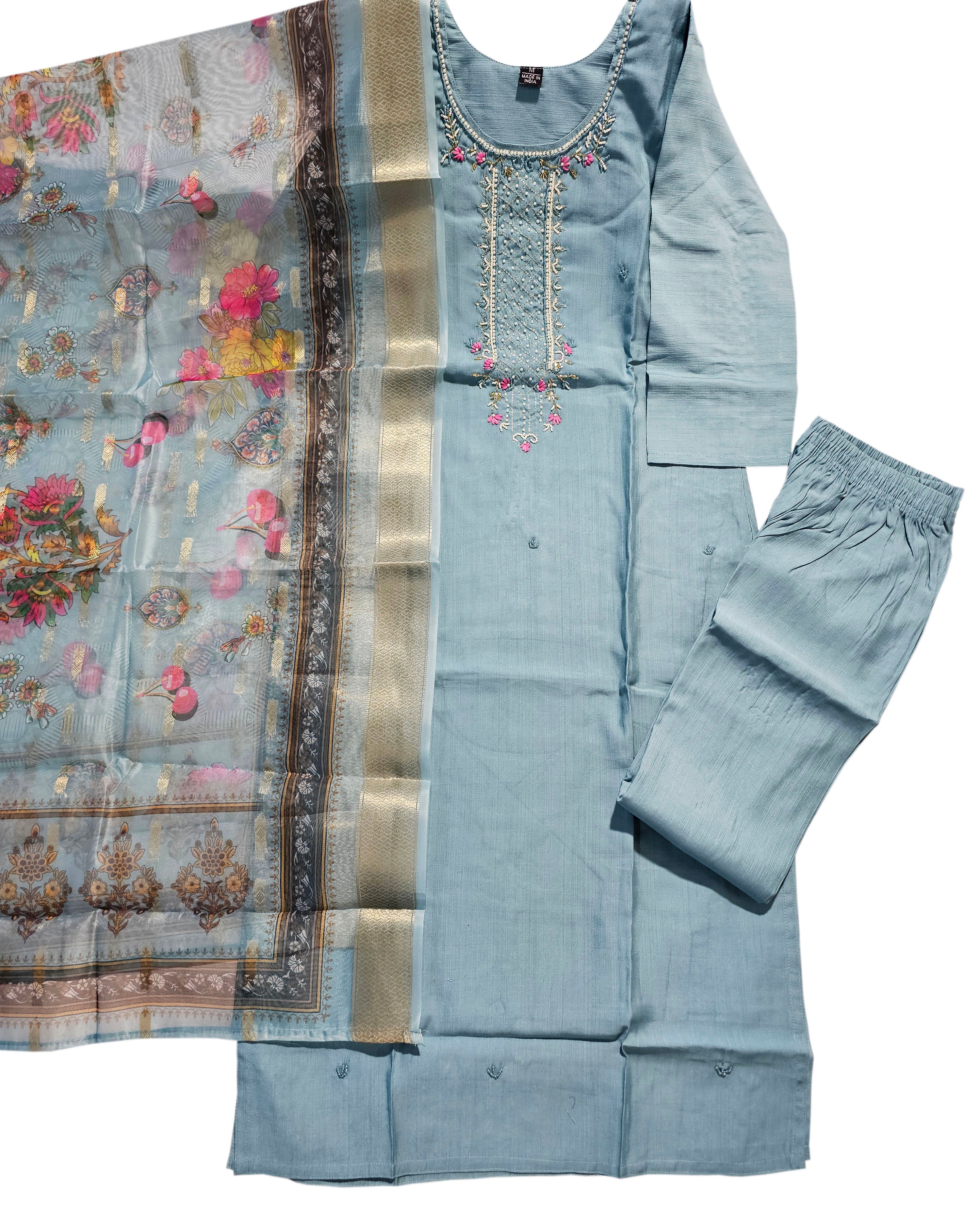 Vatican Silk Embroidered Straight Kurti with Pants and Dupatta Collection