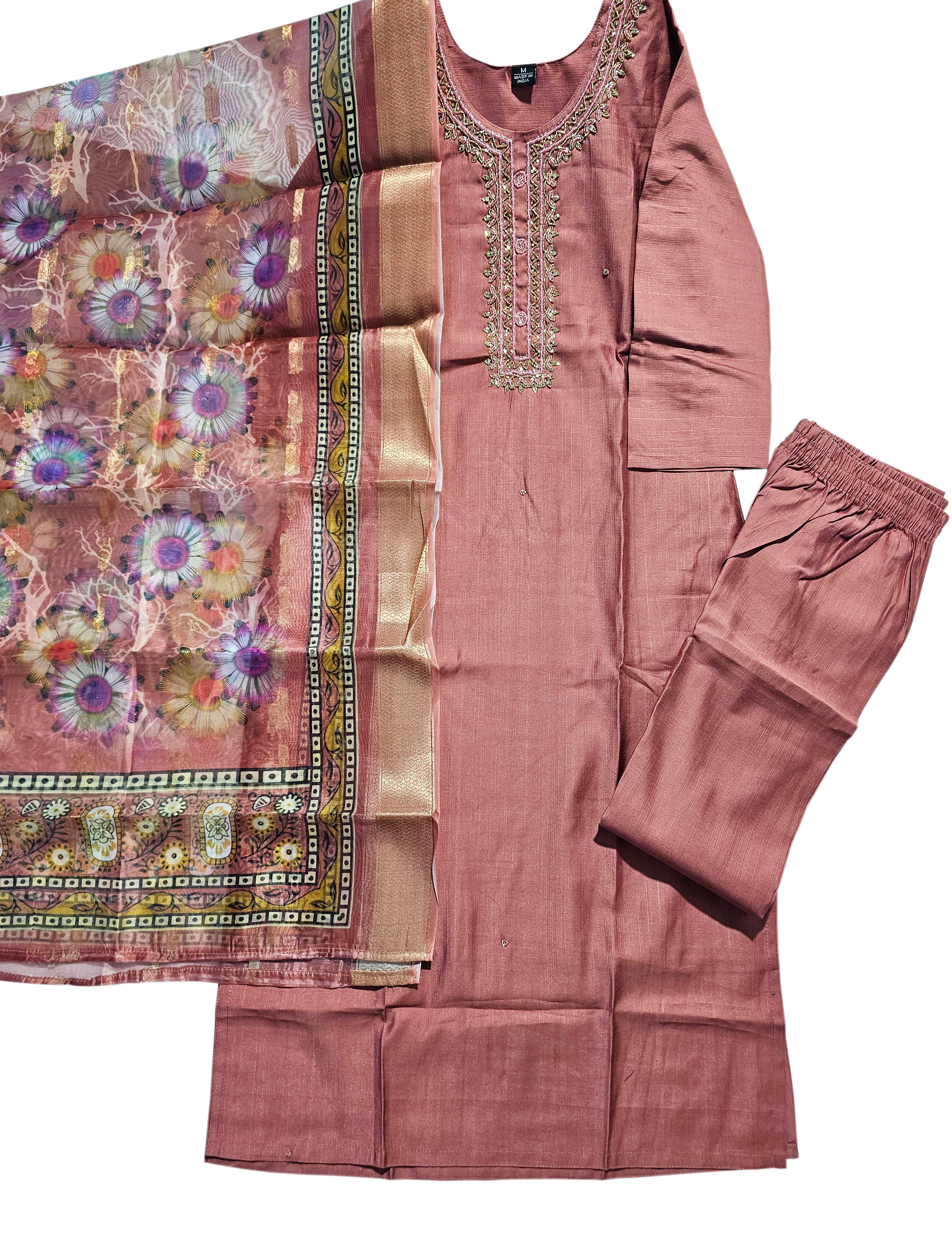 Vatican Silk Embroidered Straight Kurti with Pants and Dupatta Collection