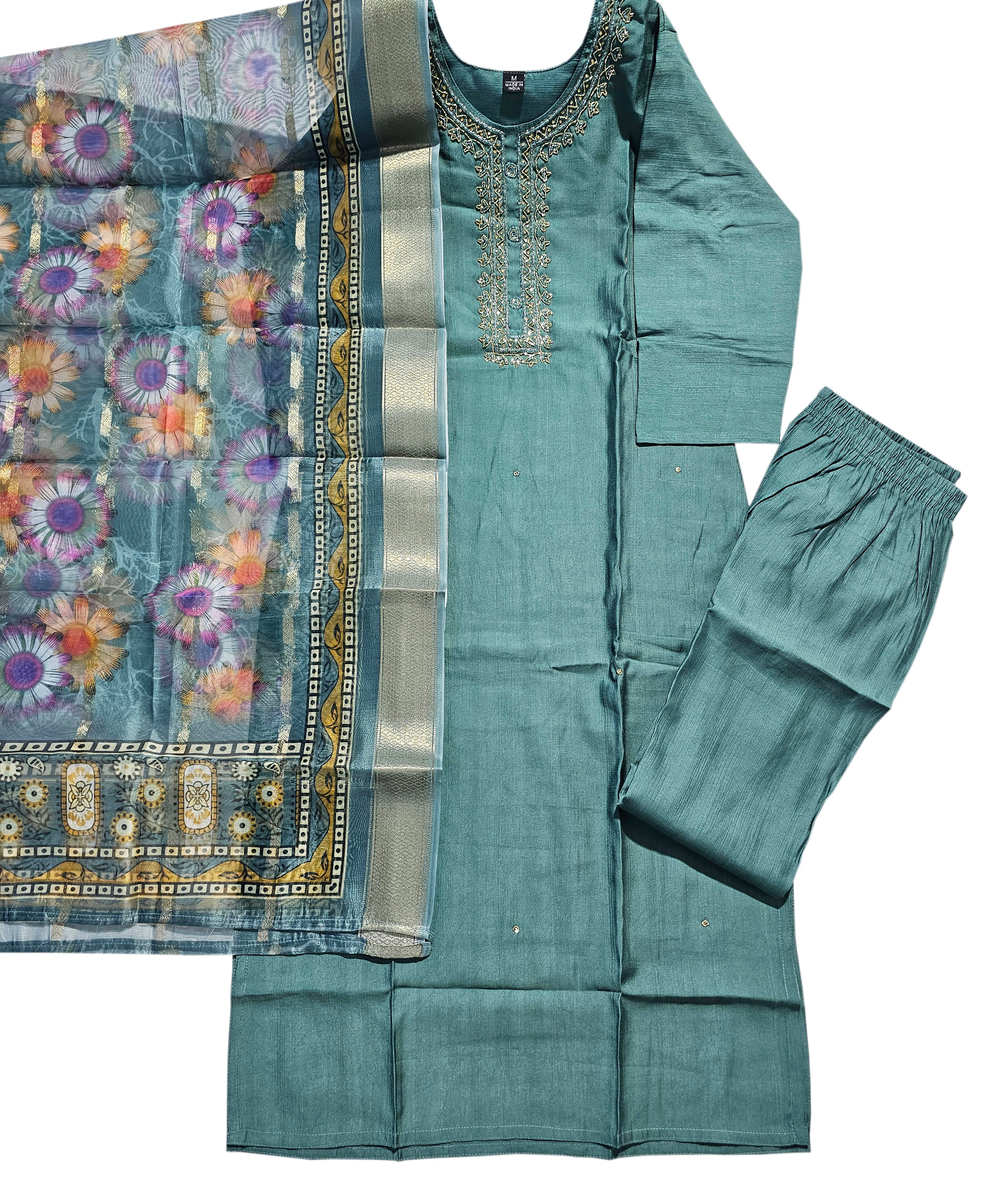 Vatican Silk Embroidered Straight Kurti with Pants and Dupatta Collection