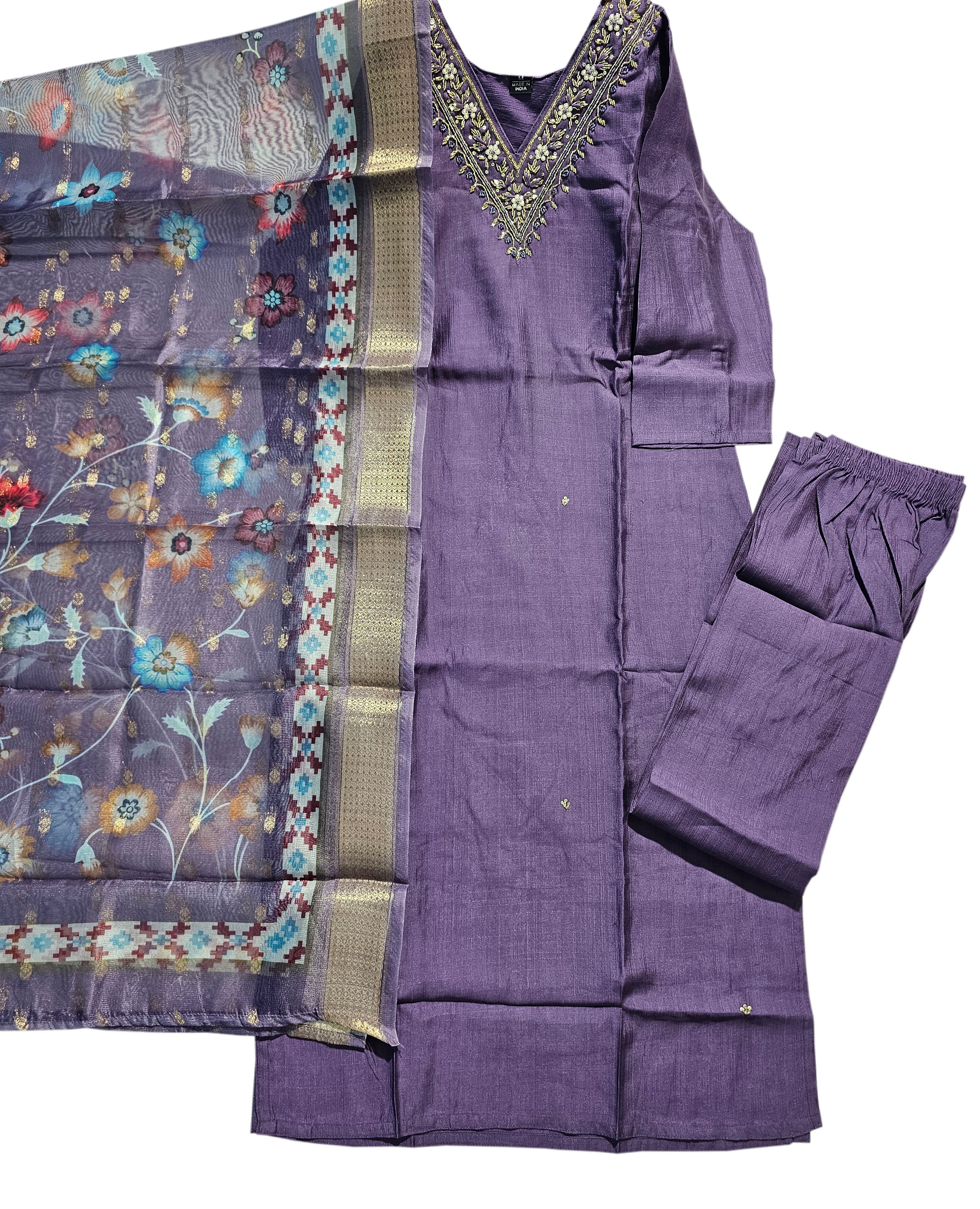 Vatican Silk Embroidered Straight Kurti with Pants and Dupatta Collection