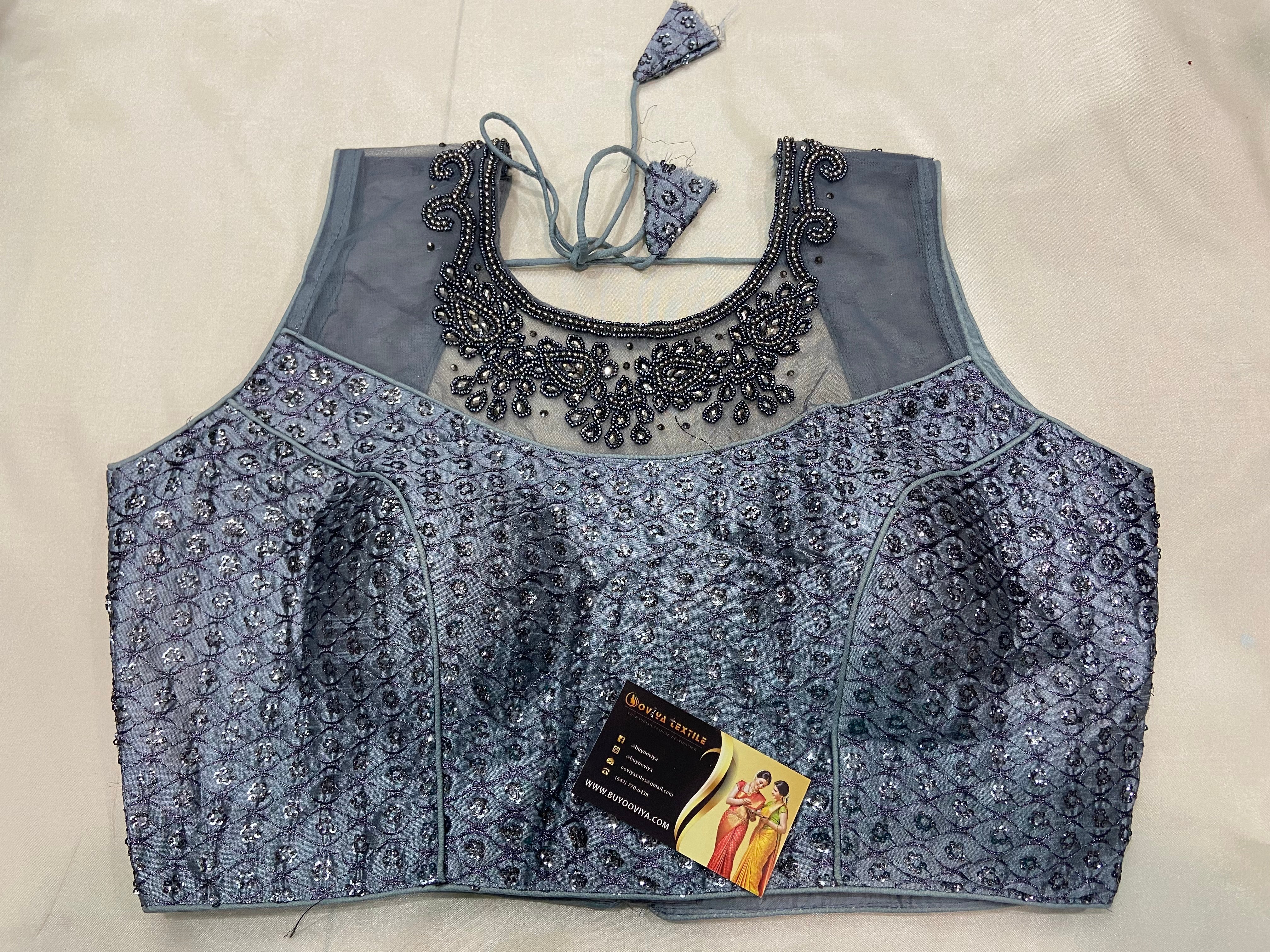 Grey beads work blouse [ Size 38-41)