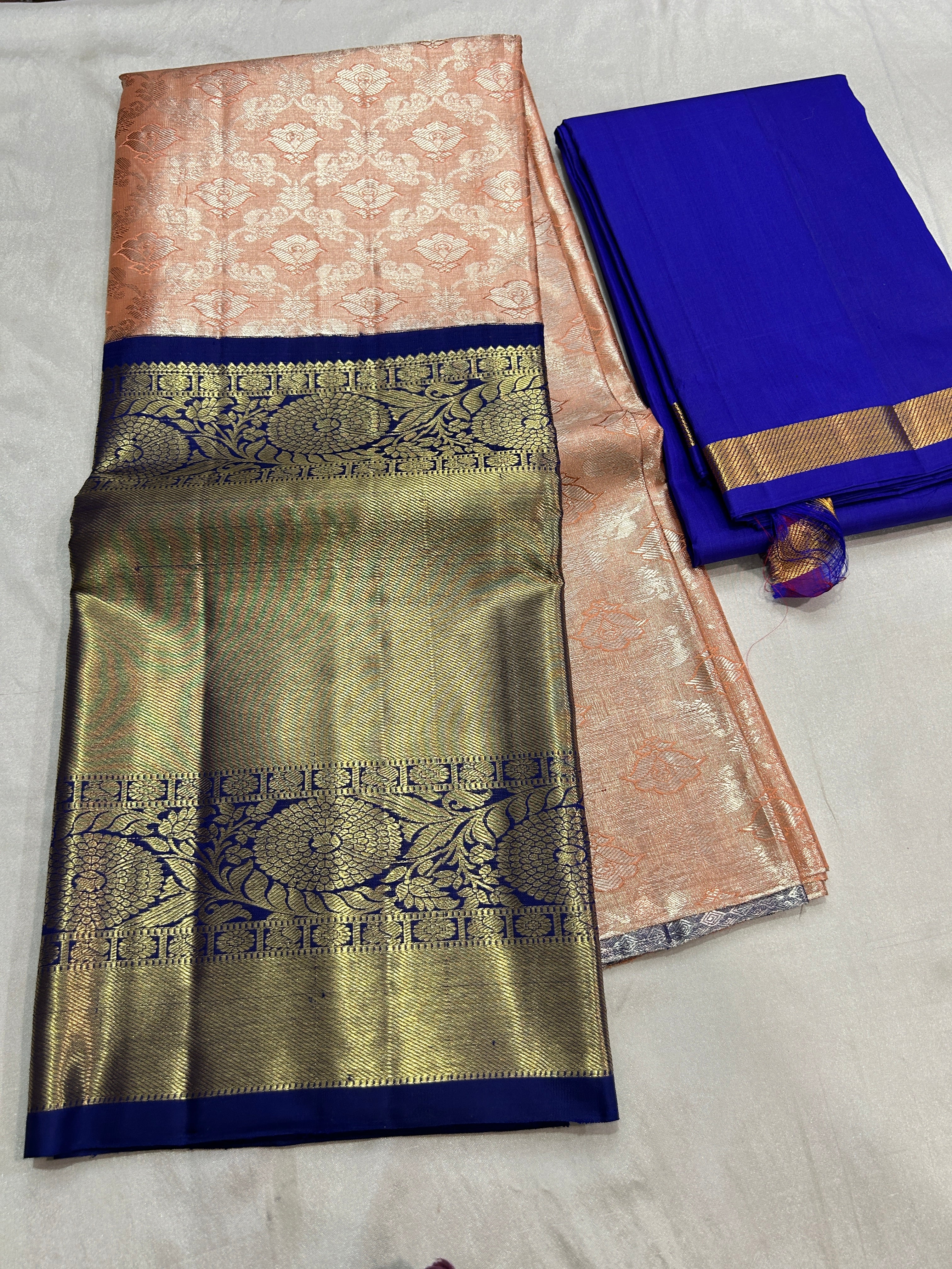 Korvai border Tissue pure kanchipuram  Lehenga /half saree material set with blouse & Duppatta