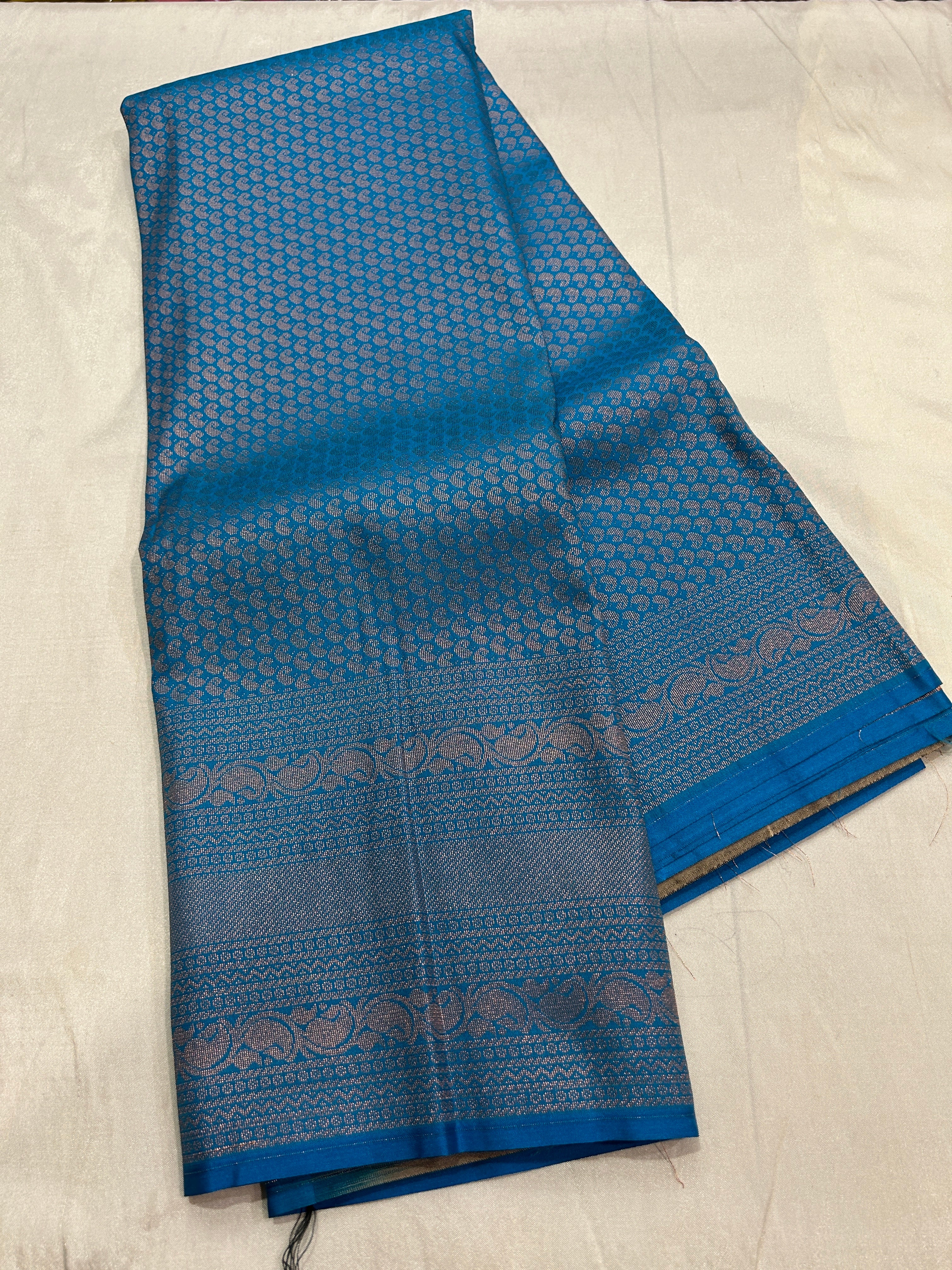 Rich zari  brocade soft semi silk saree with contrast brocade blouse and rich pallu