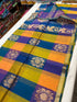 Multi color big check cotton silk saree with rich pallu & running blouse