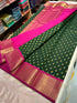 Kanchipuram soft Semi silk saree  with contrast blouse and rich jari pallu