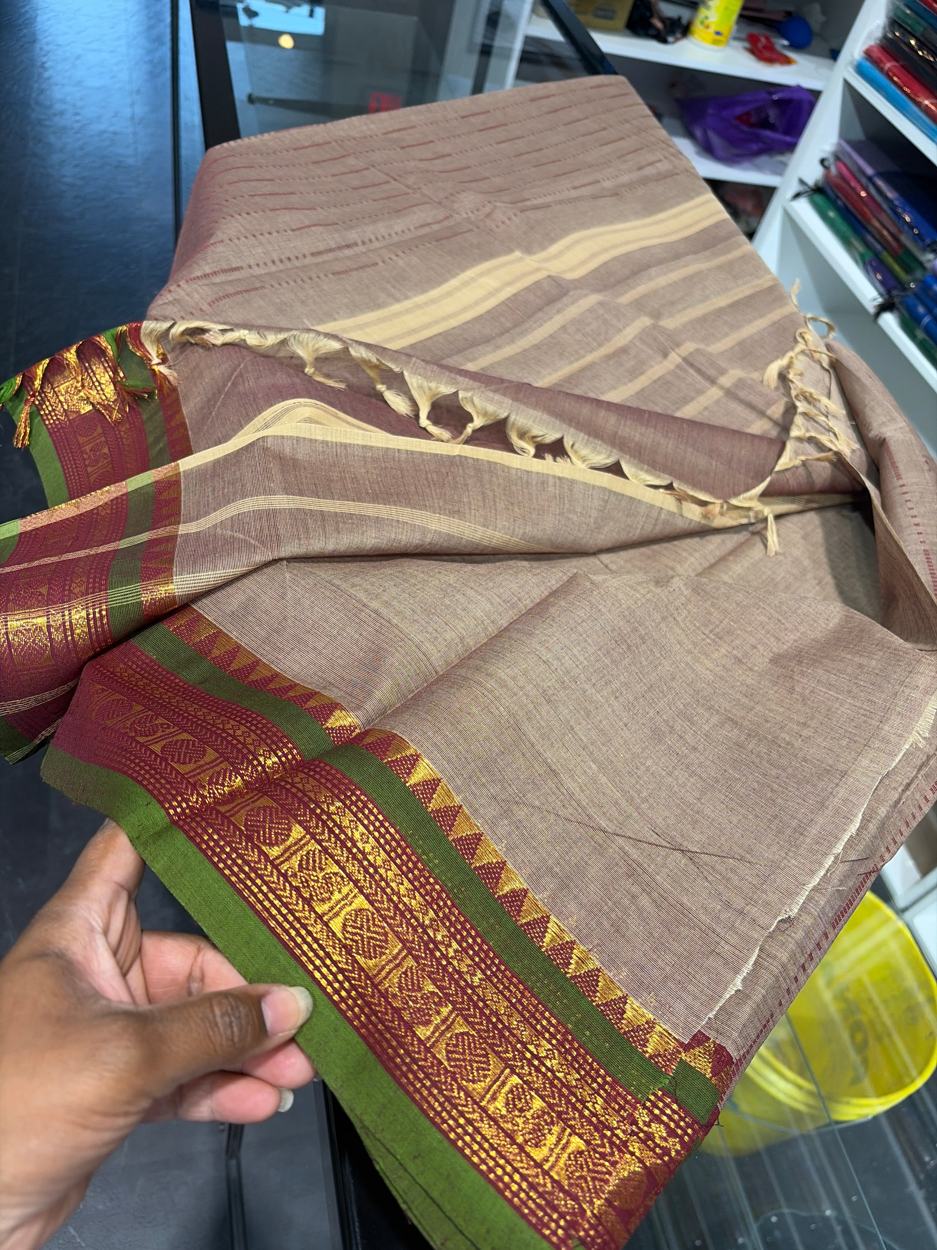 Kanchipuram pure Cotton Saree with running blouse & chit pallu