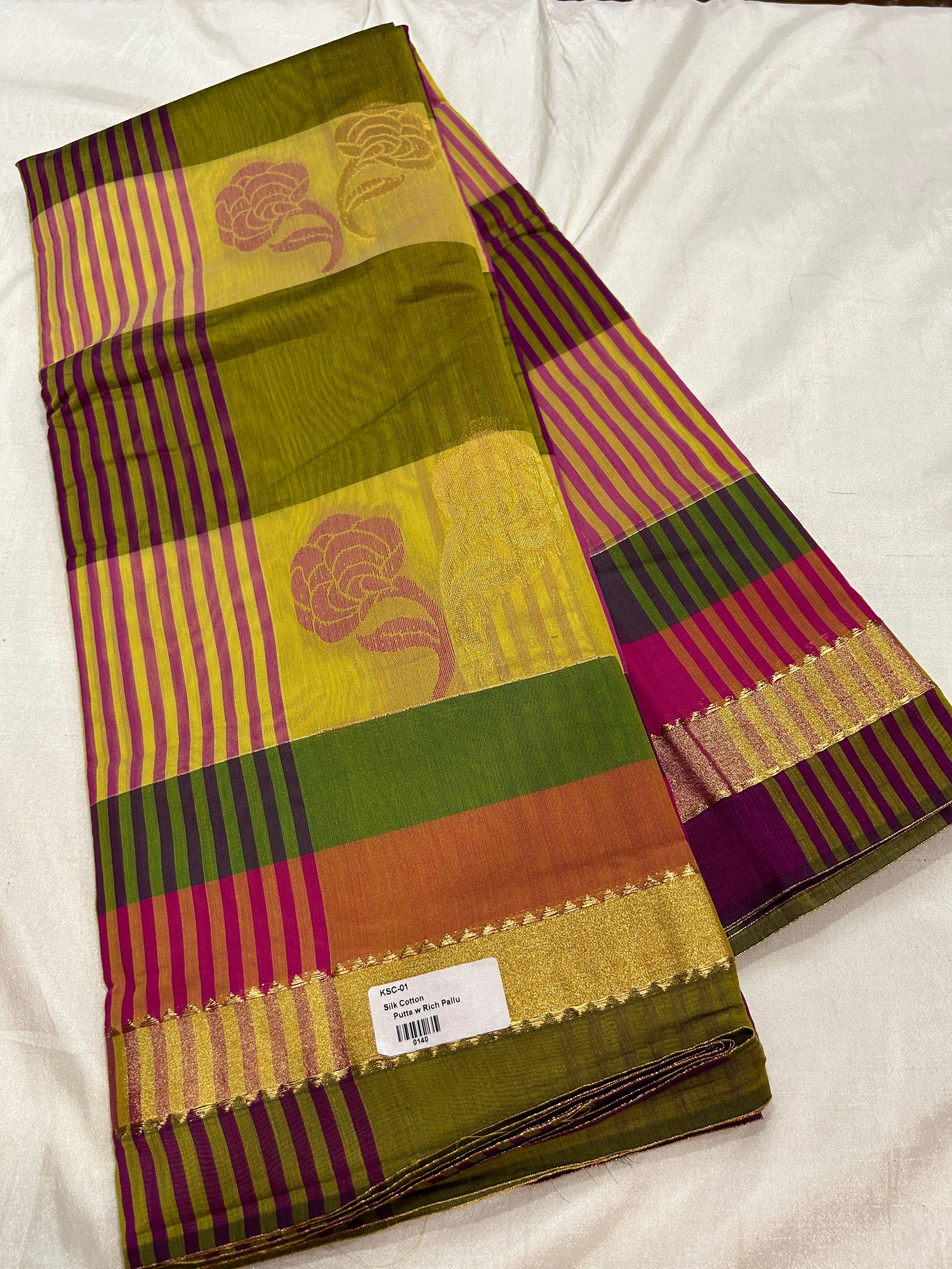 Multi check cotton silk saree with rich pallu & running blouse