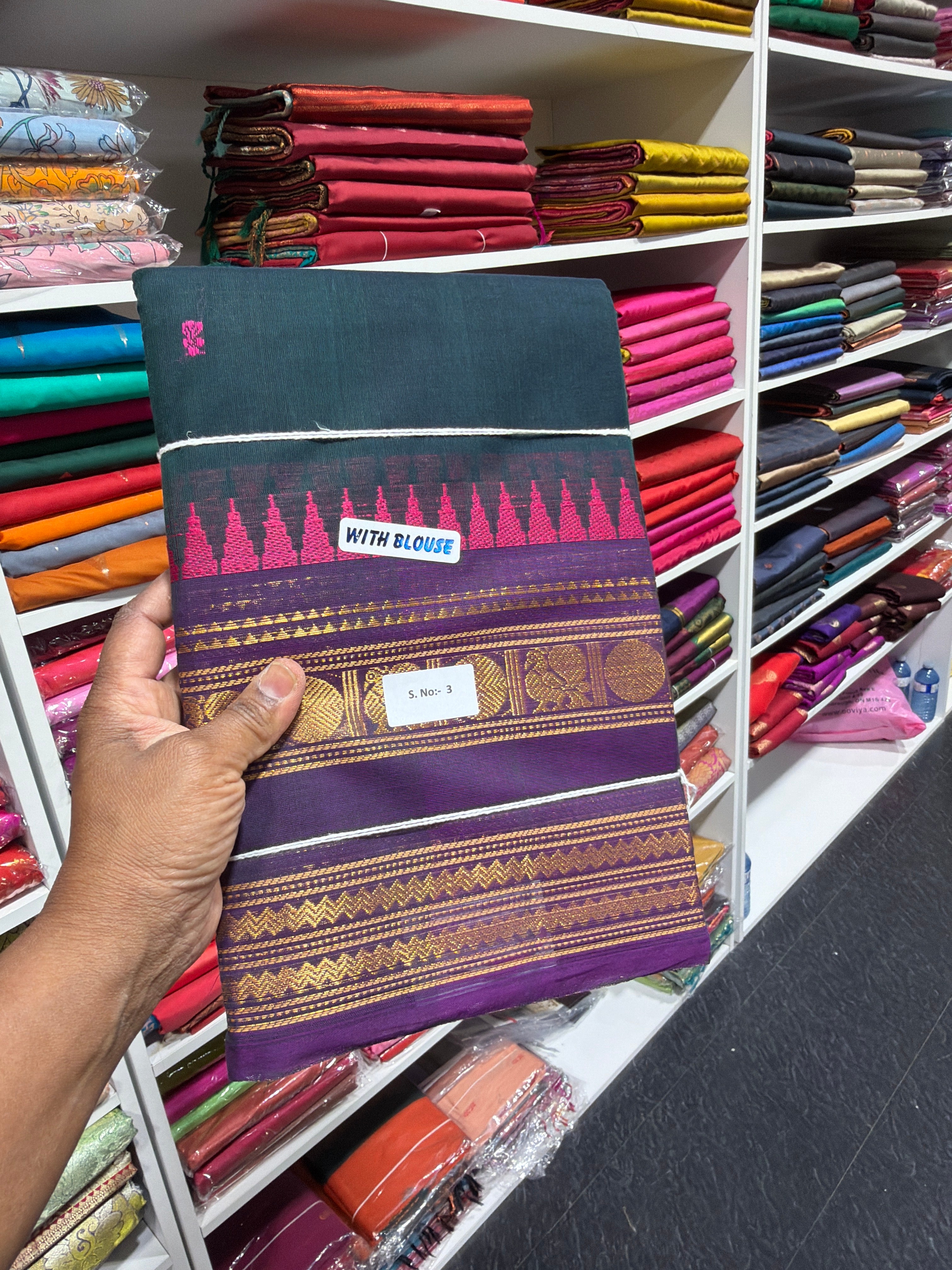 Kanchipuram pure Cotton Saree with running blouse (Copy)