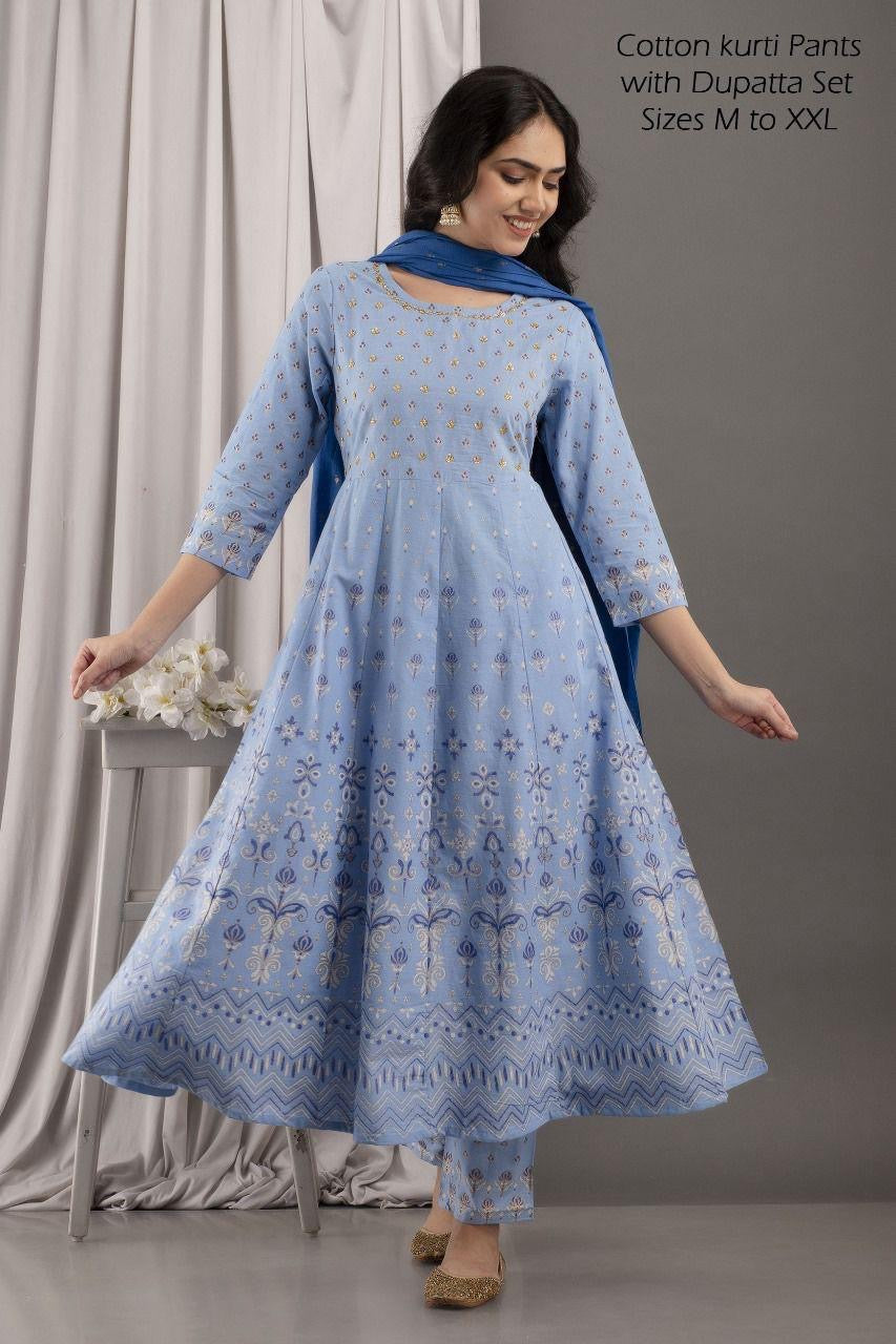 Cotton Fancy Dress Top with Pant and Dupatta Collection