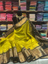 Korvai border Kanchipuram Pure Silk Cotton Saree with contrast blouse & pallu