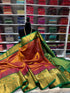Korvai border Kanchipuram Pure Silk Cotton Saree with contrast blouse & pallu