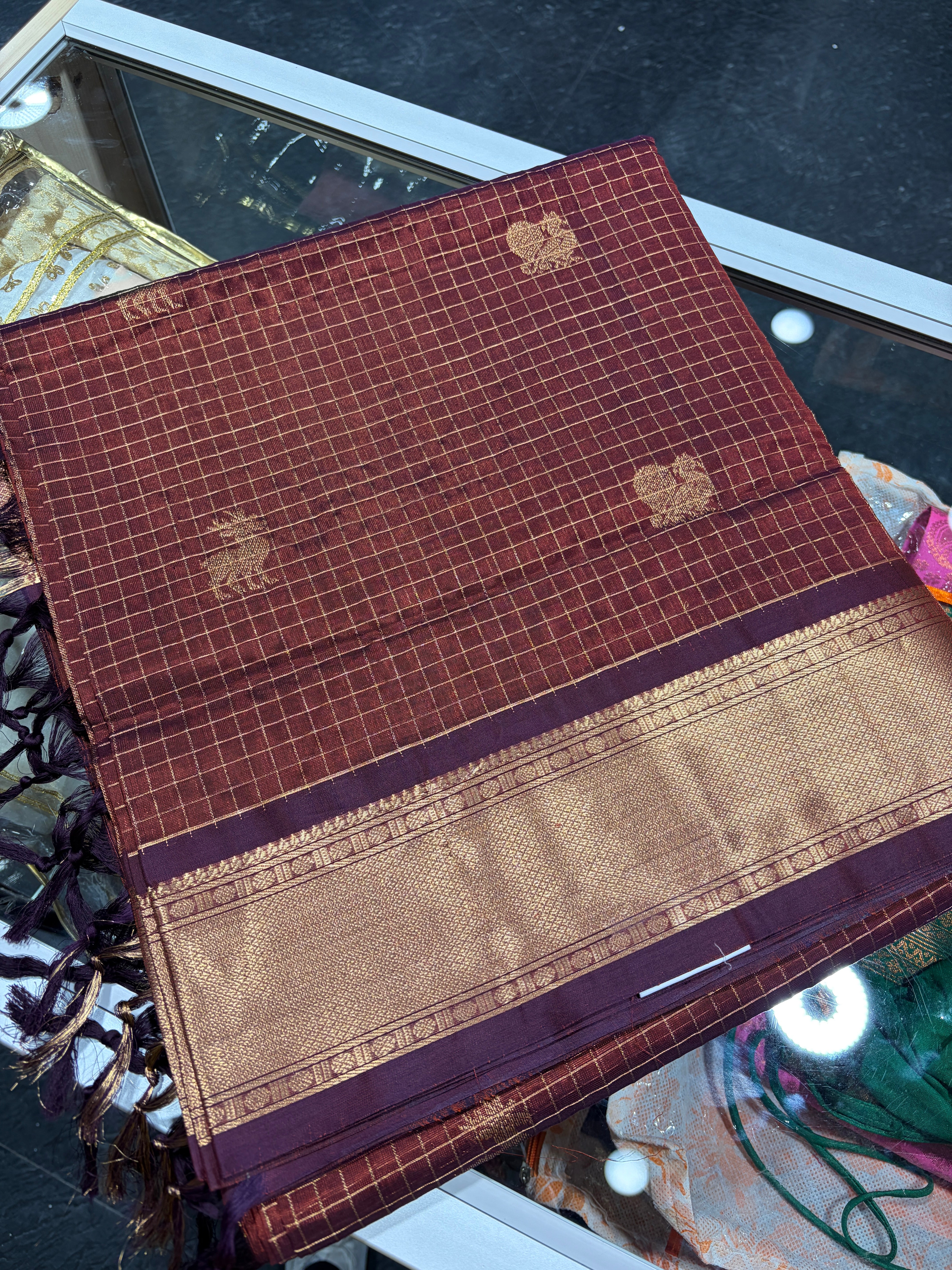 Vairaoosi  Kanchipuram Pure Silk Cotton Saree with running plain blouse & pallu