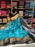 Korvai border Kanchipuram Pure Silk Cotton Saree with contrast blouse & pallu