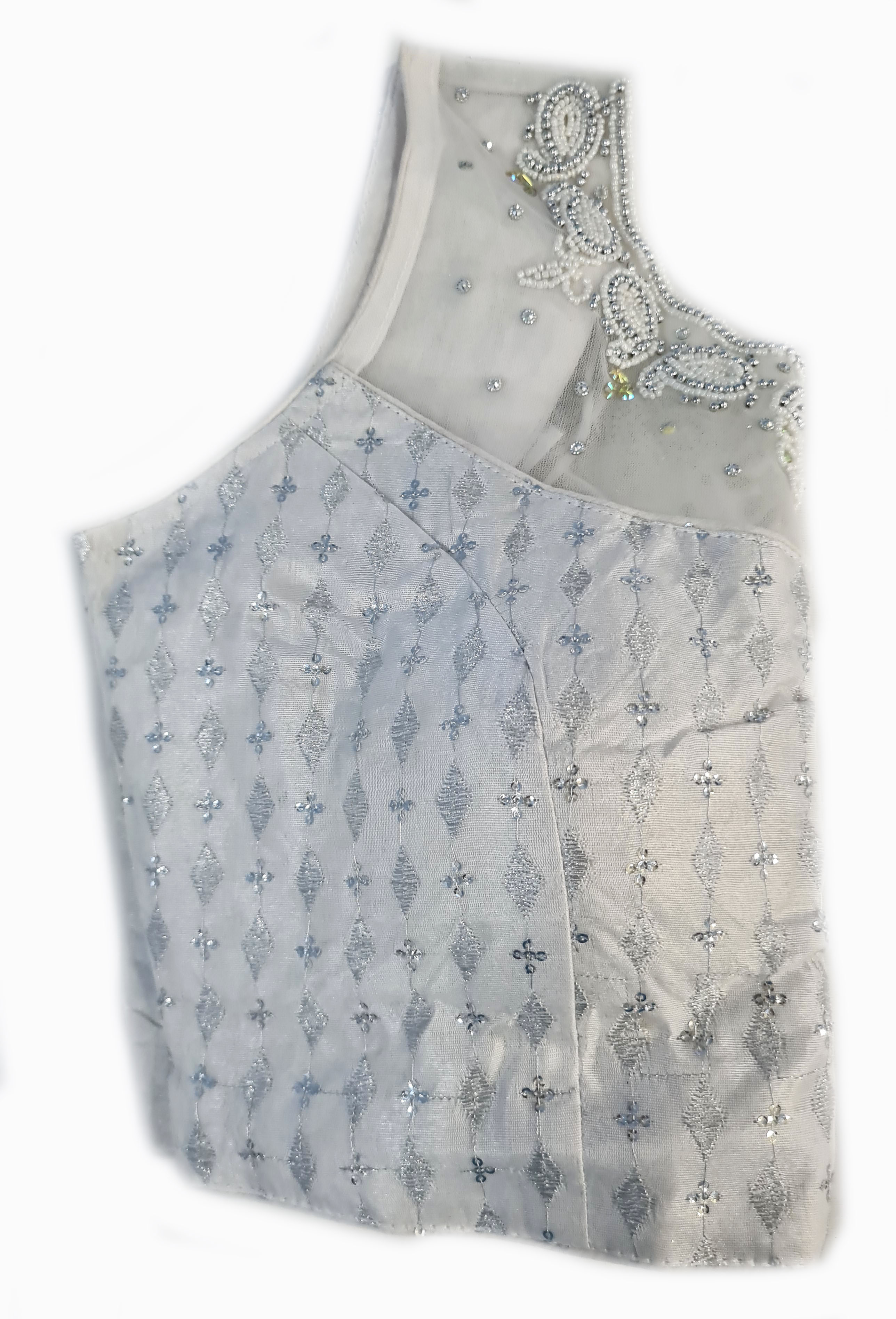 Georgette Net Embroidery And Neck Aari Work Readymade Saree Blouse [Size 38]