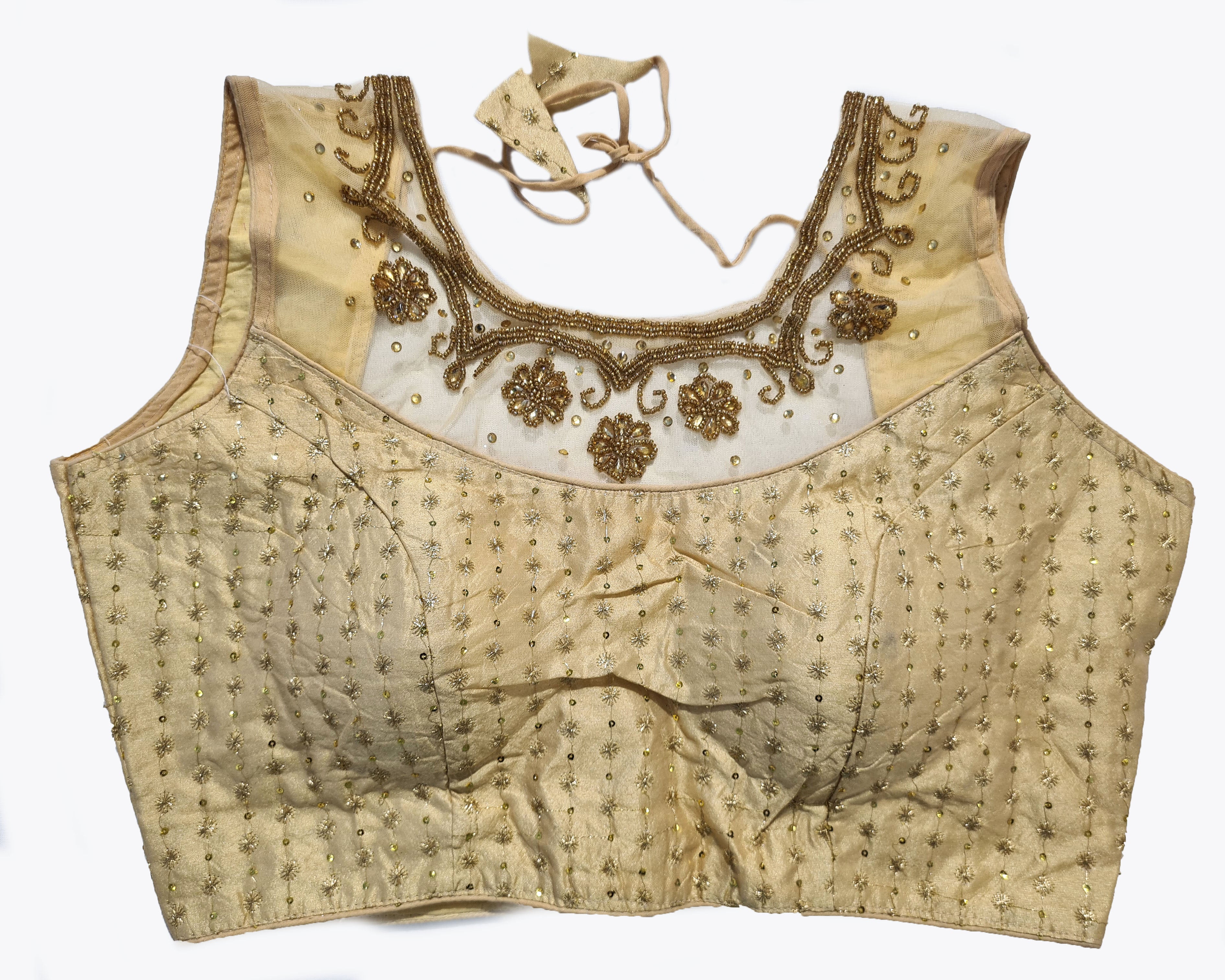 Georgette Net Embroidery And Neck Aari Work Readymade Saree Blouse [Size 38]
