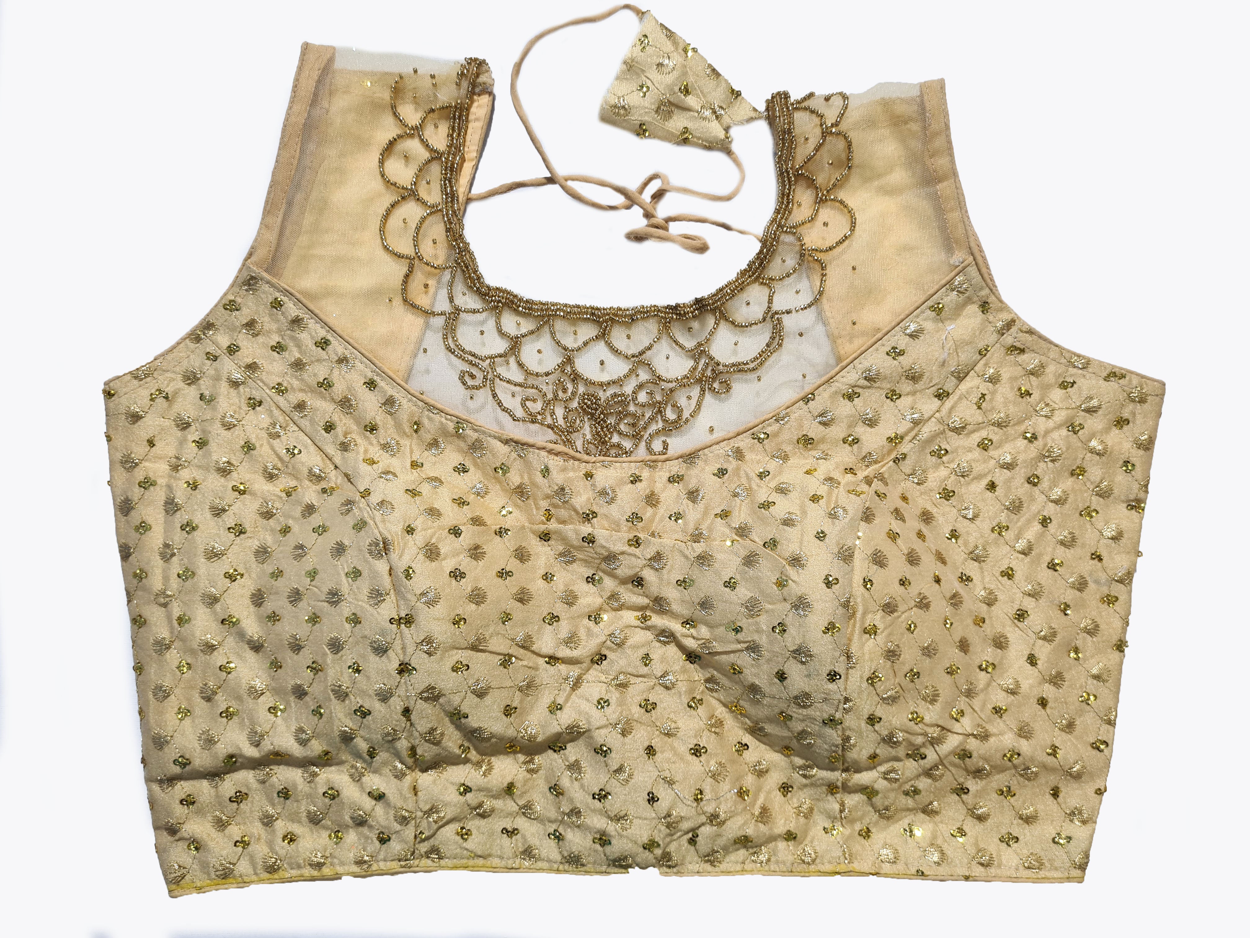 Georgette Net Embroidery And Neck Aari Work Readymade Saree Blouse [Size 38]
