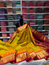 Korvai border Kanchipuram Pure Silk Cotton Saree with contrast blouse & pallu