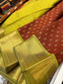 Kanchipuram soft Semi silk saree  with contrast blouse and rich jari pallu