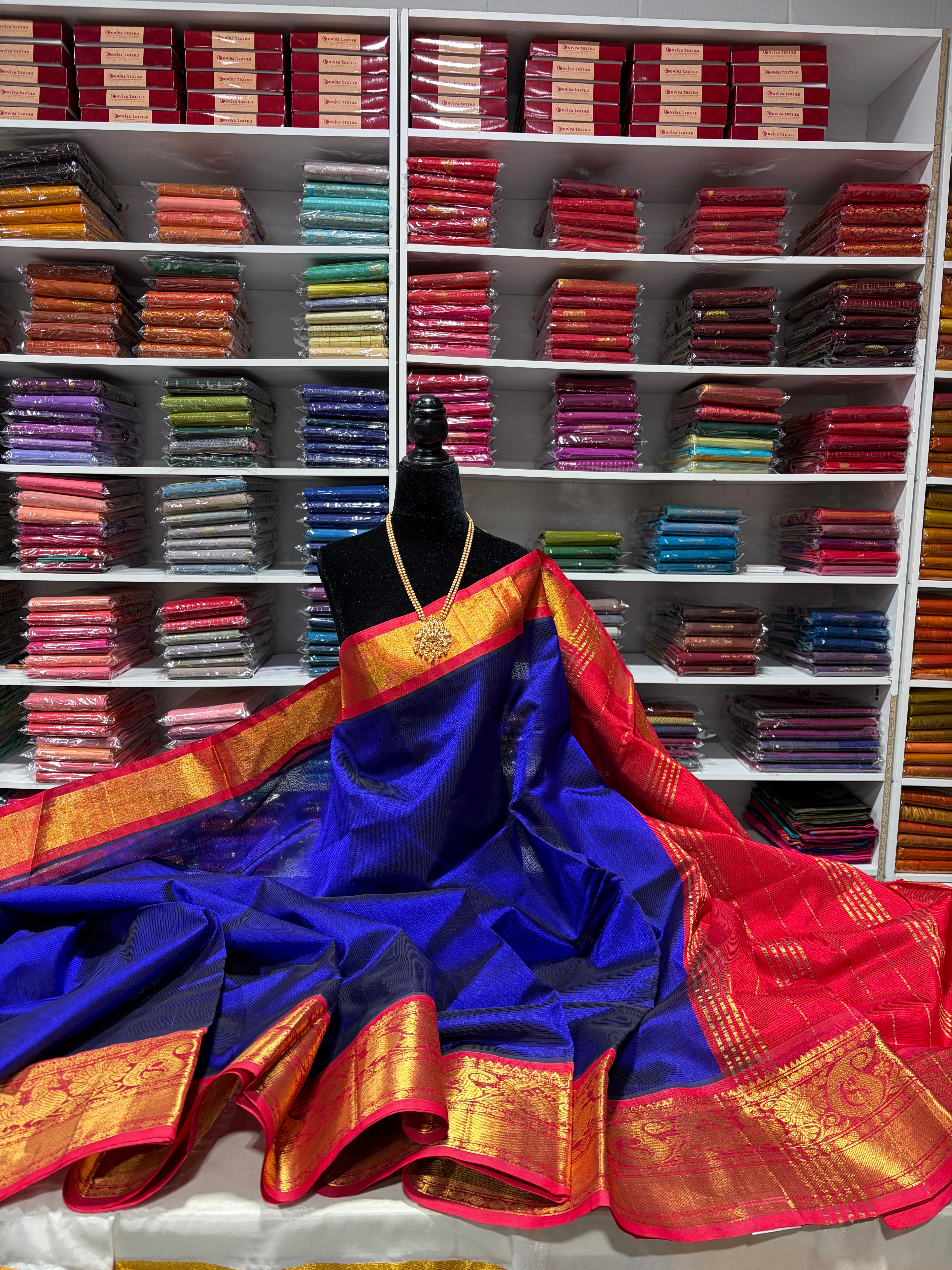 Korvai Kanchipuram Pure Silk Cotton Saree with running plain blouse & pallu