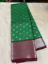 Kanchipuram soft Semi silk saree  with contrast blouse and rich jari pallu