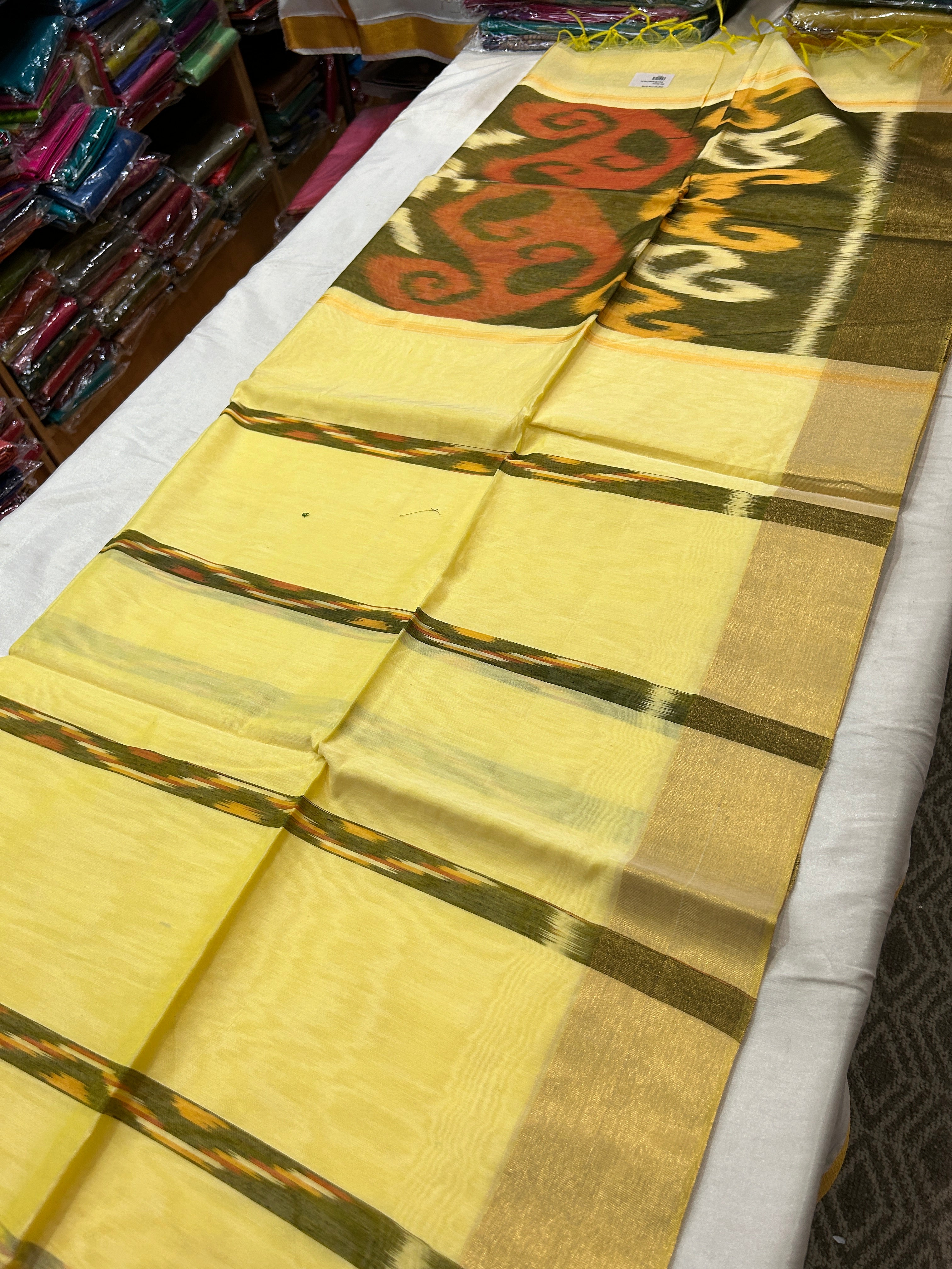 Ikkat zari border cotton silk saree with rich pallu & running blousejust