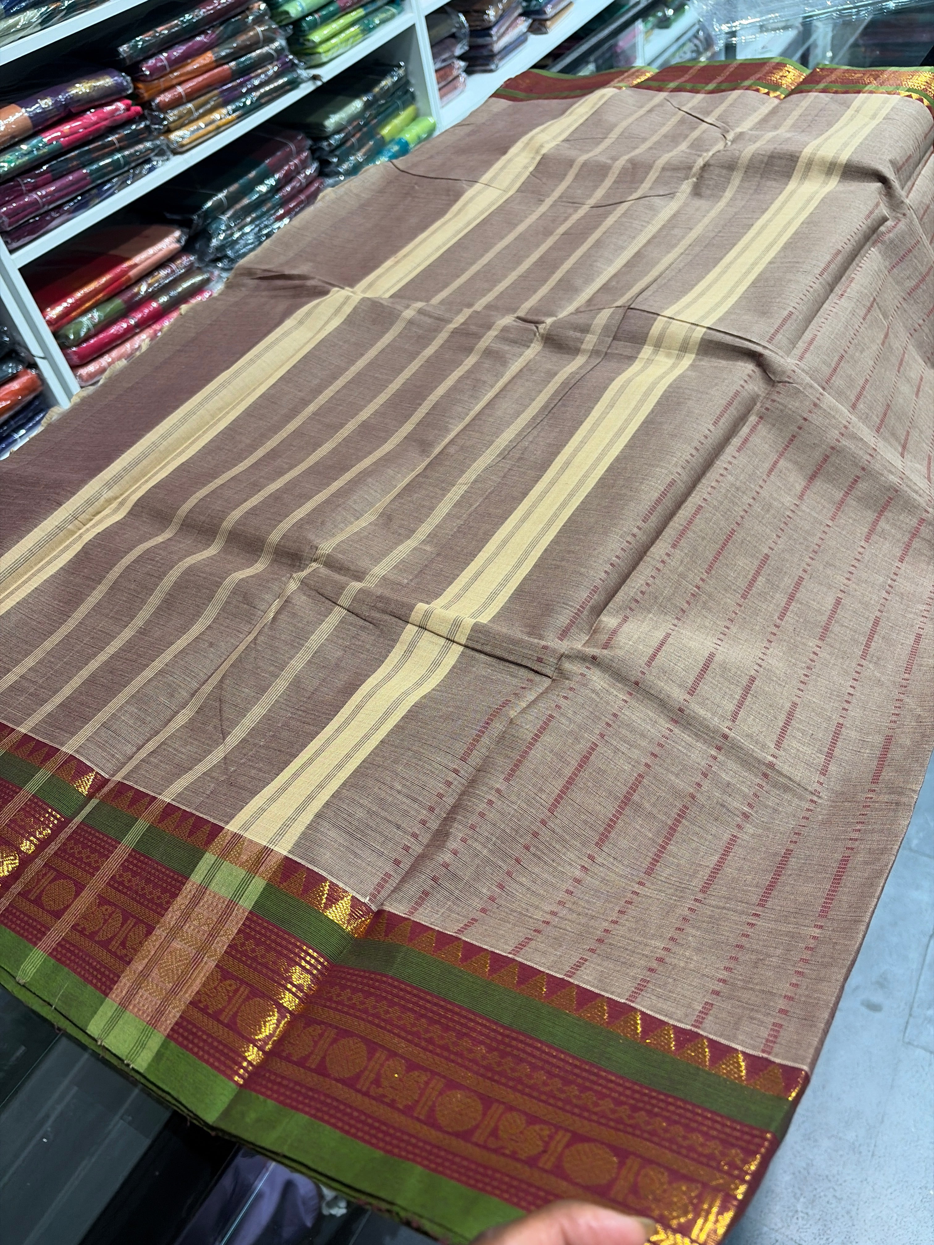 Kanchipuram pure Cotton Saree with running blouse & chit pallu