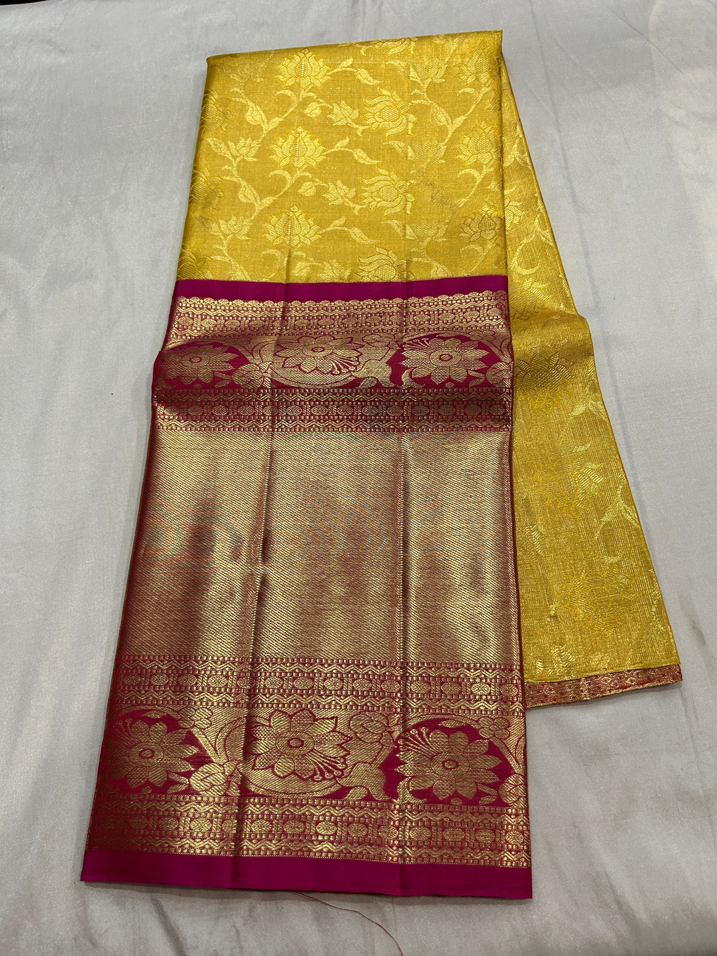 Korvai border Tissue pure kanchipuram  Lehenga /half saree material set with blouse