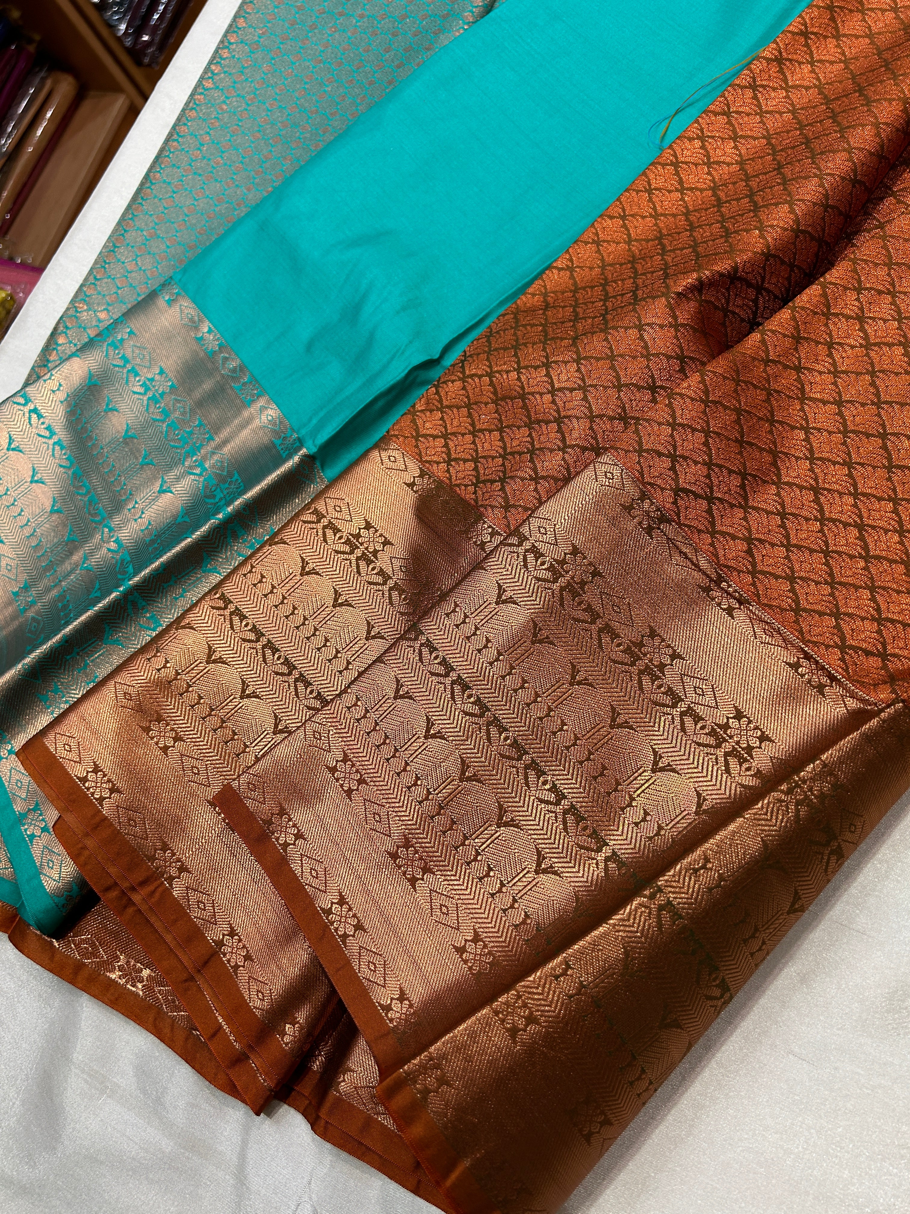 Rich zari  brocade soft semi silk saree with contrast plain blouse and rich pallu
