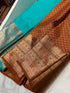 Rich zari  brocade soft semi silk saree with contrast plain blouse and rich pallu