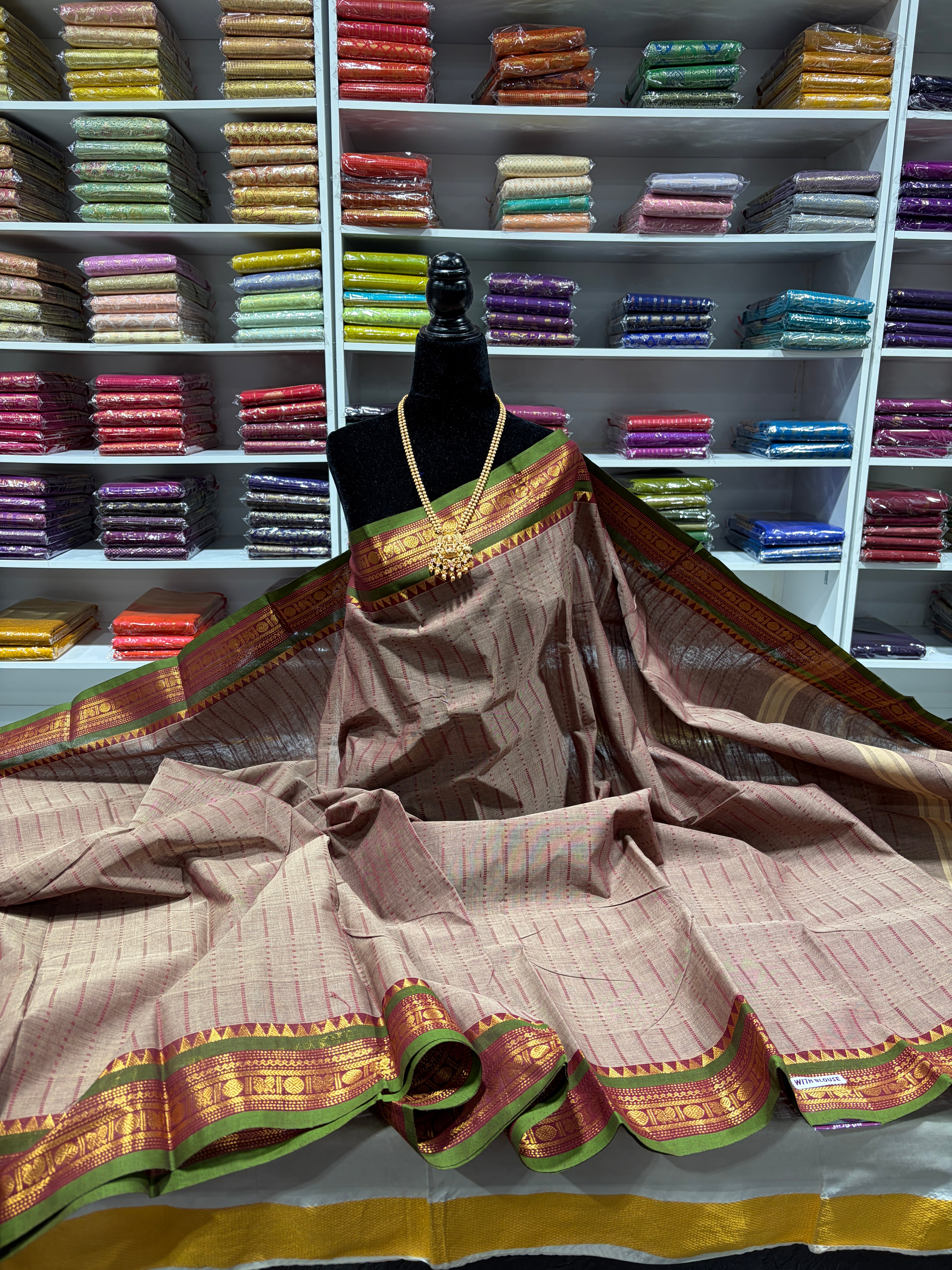 Kanchipuram pure Cotton Saree with running blouse & chit pallu