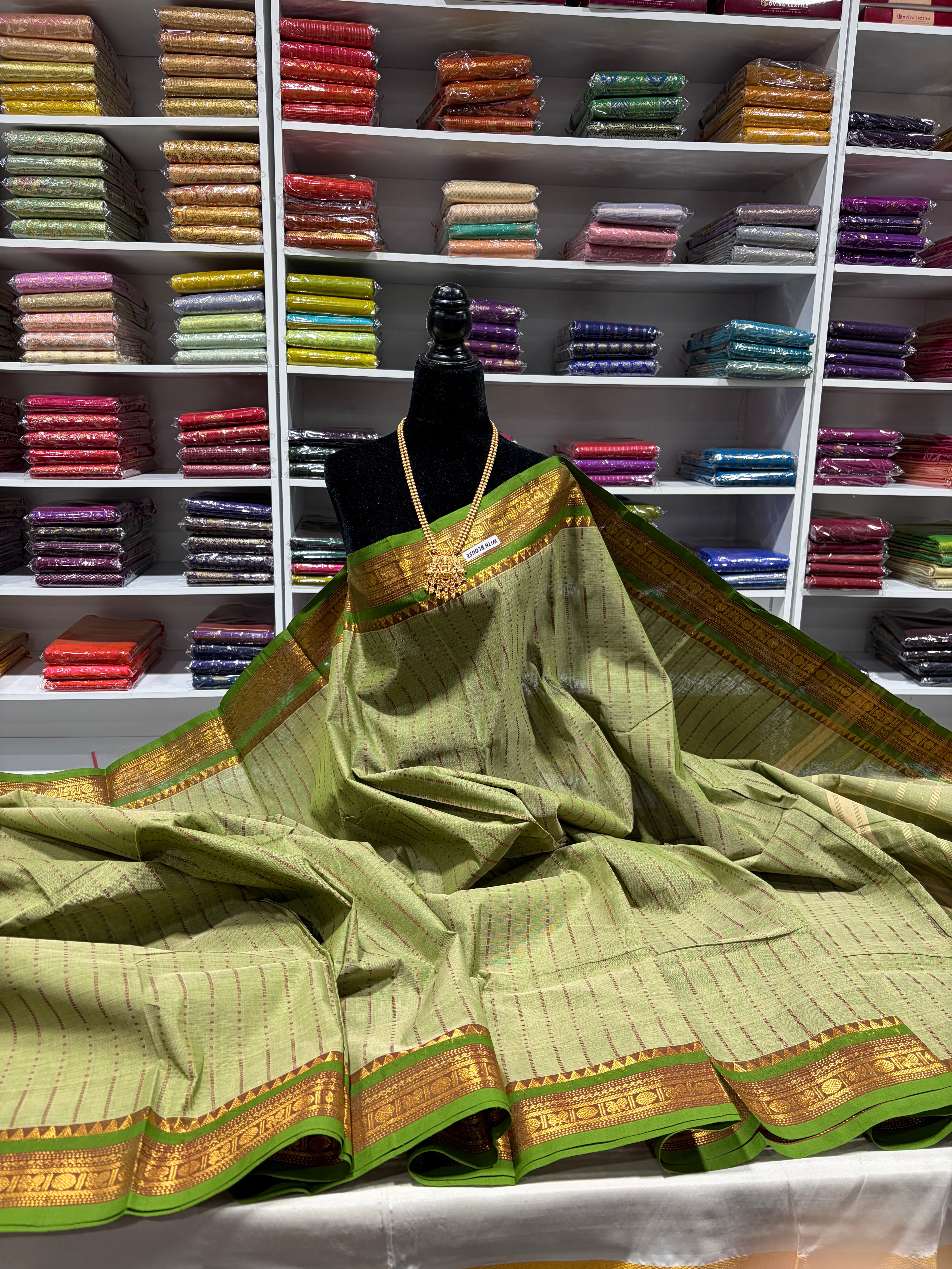 Kanchipuram pure Cotton Saree with running blouse & chit pallu