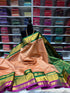 Korvai border Kanchipuram Pure Silk Cotton Saree with contrast blouse & pallu