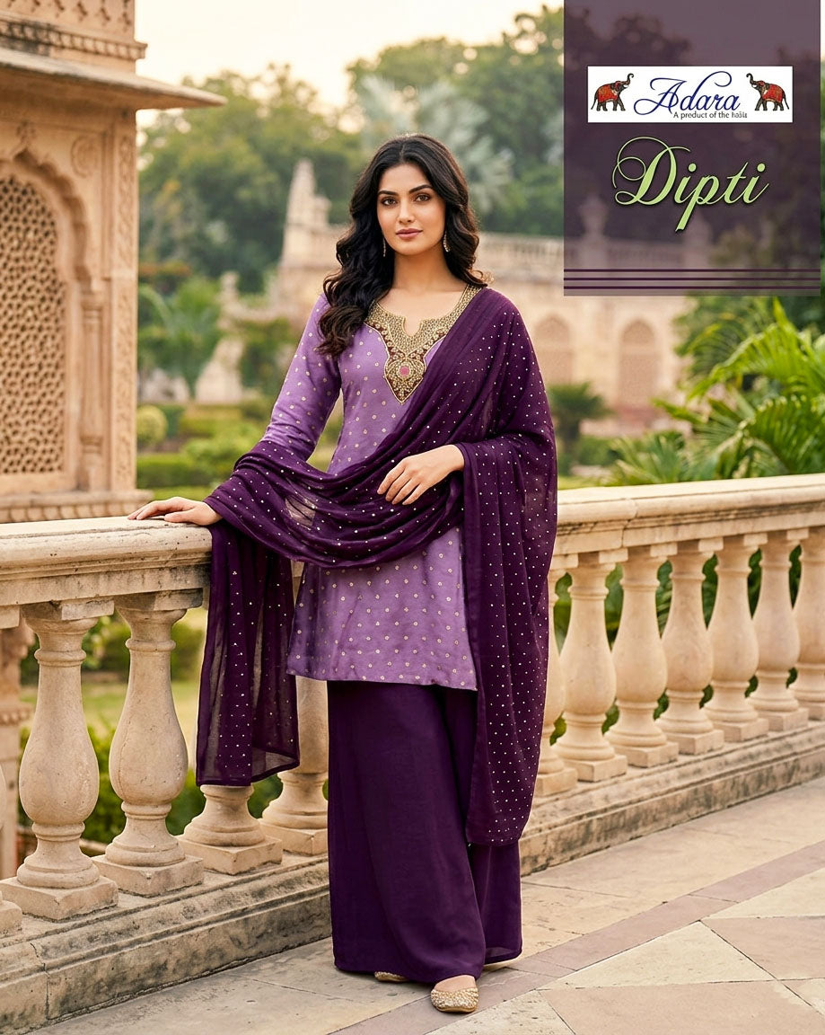 Adara Presents Dipti VOL-1 Rayon Silk With Embroidery Work Top Bottom and Dupatta Collections