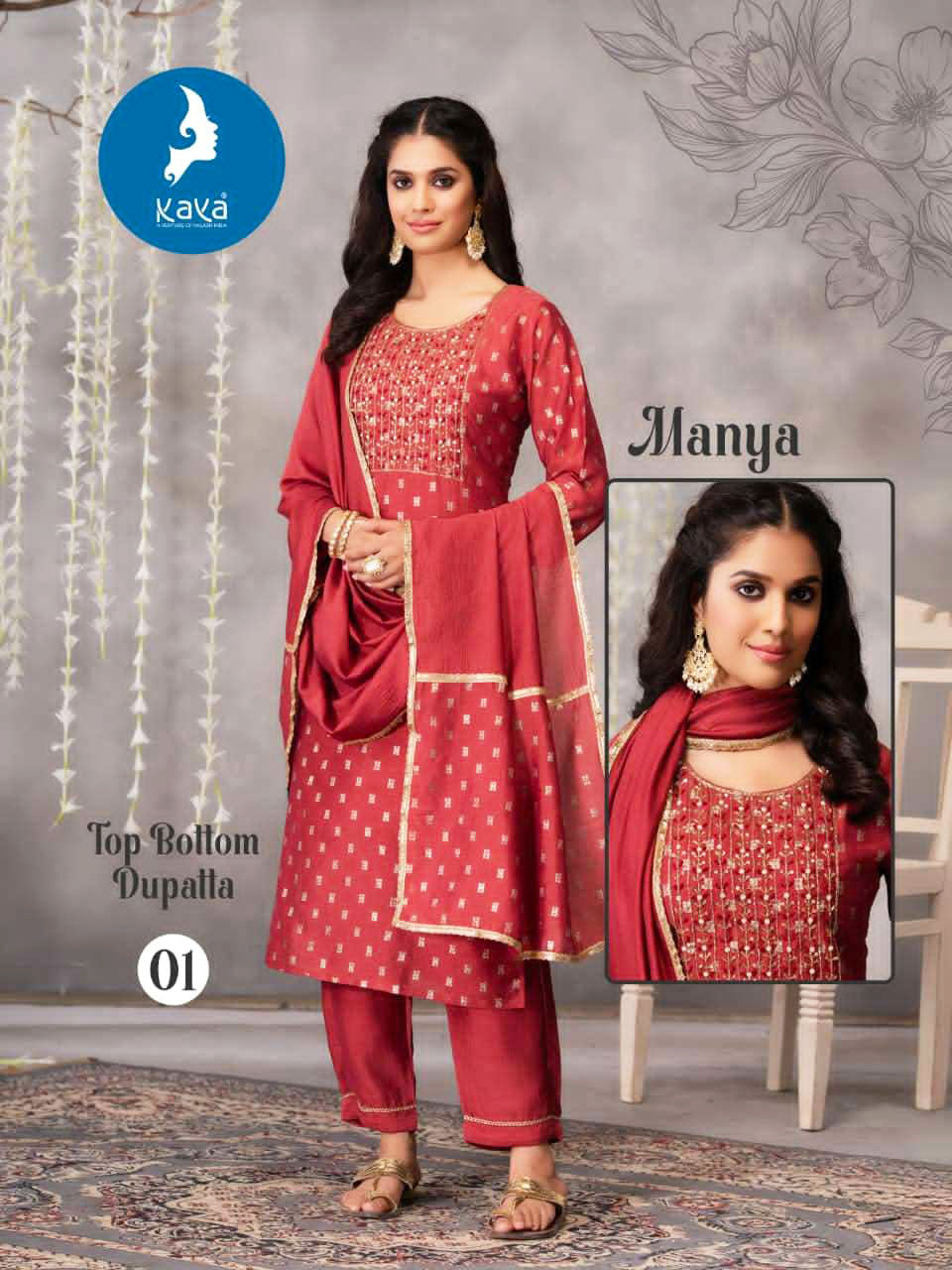 Kaya Presents Manya Readymade Fancy Wear Kurti Pant And Dupatta Set Collections