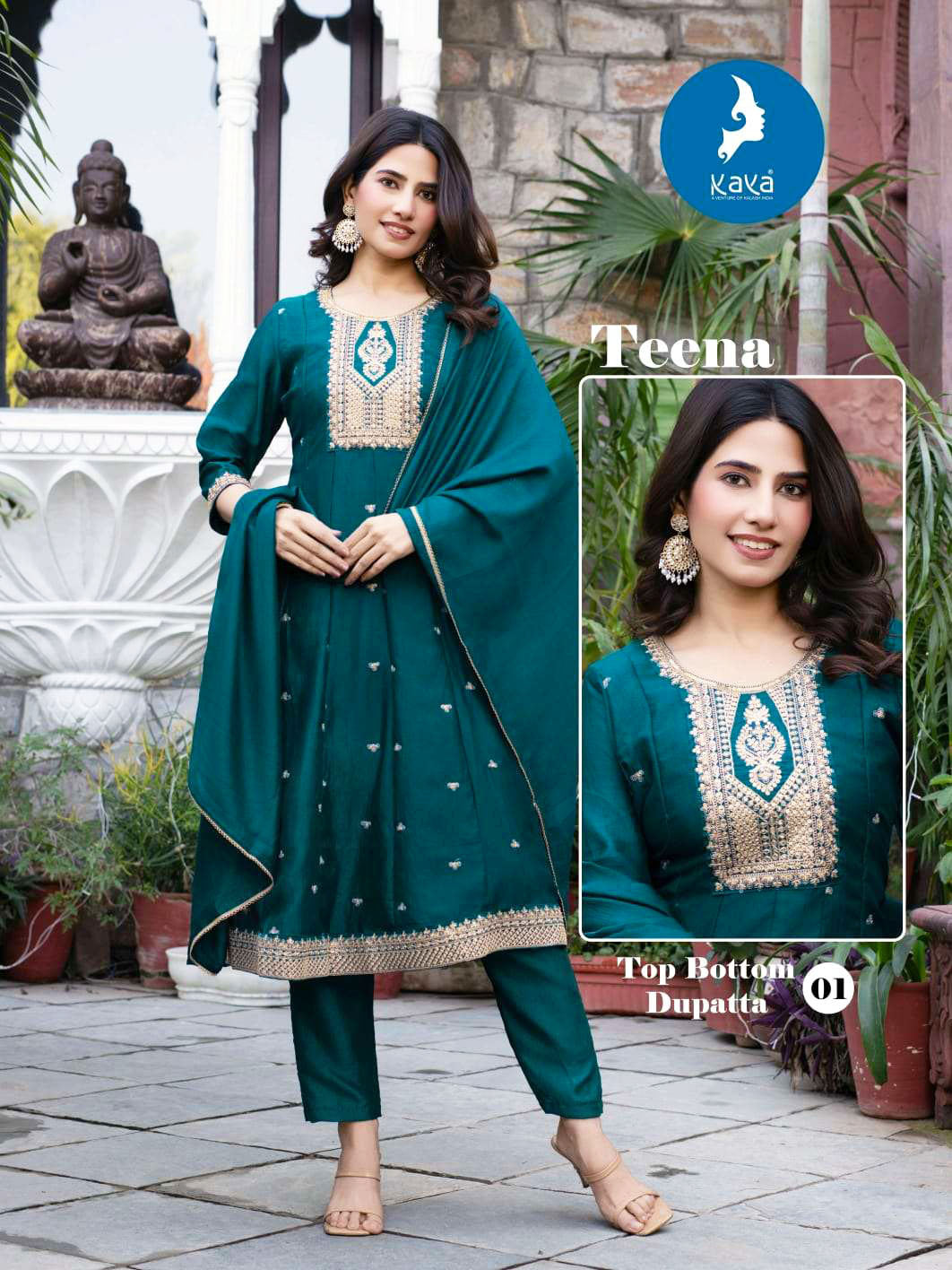Kaya Presents Teena Vichitra Silk Kurti Pant And Dupatta Set Collections