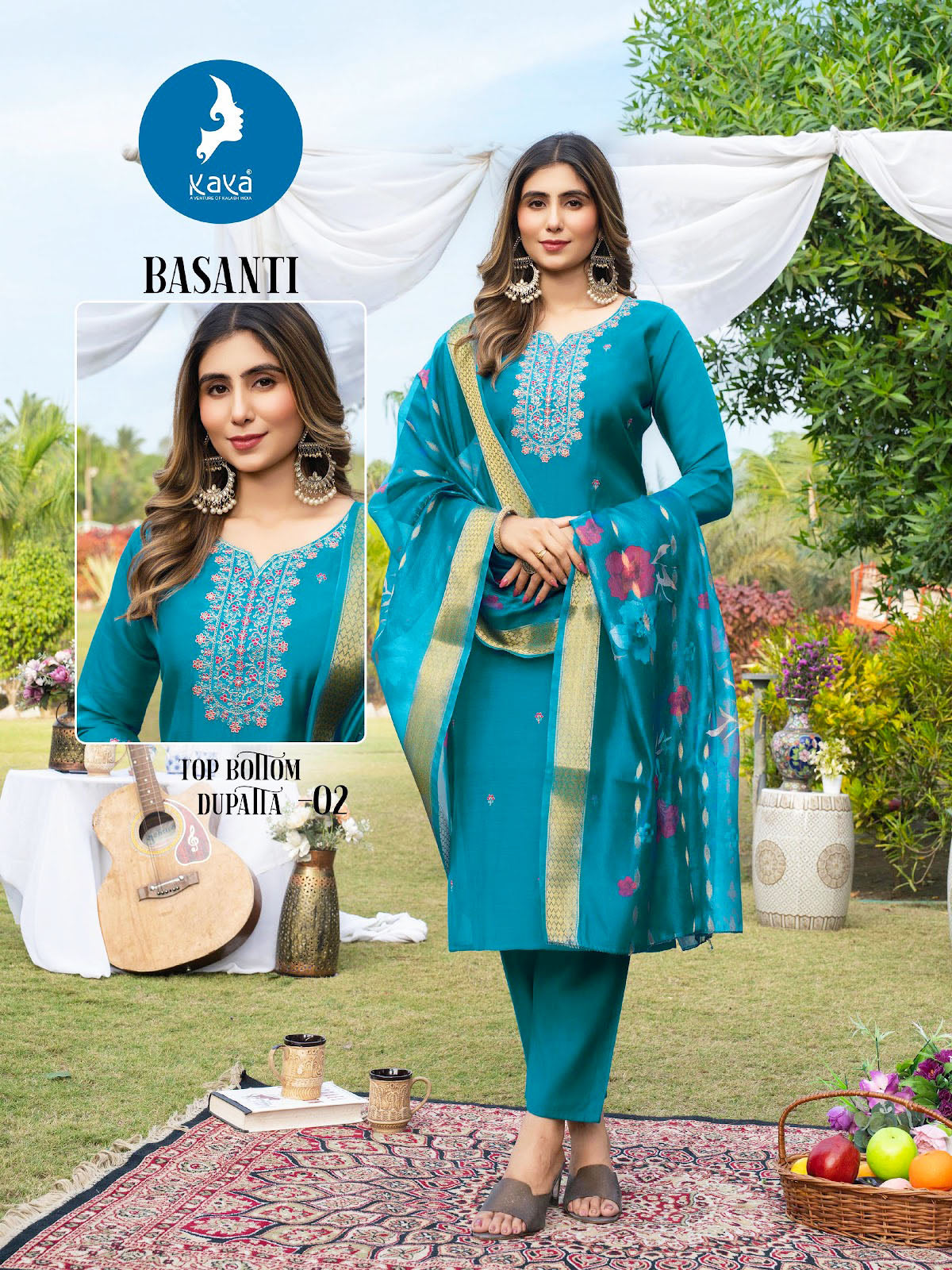 Kaya Presents Basanti Mul Chanderi Readymade Pant Style Suits Collections