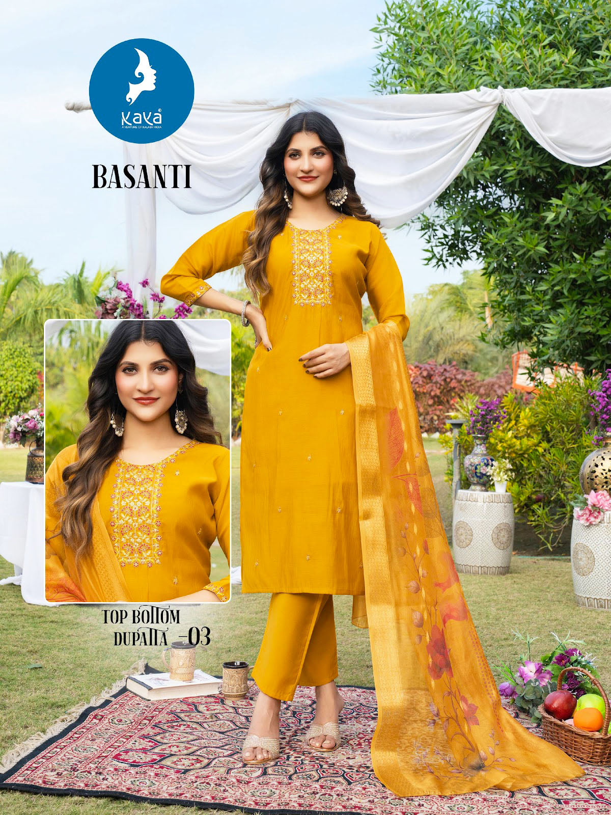 Kaya Presents Basanti Mul Chanderi Readymade Pant Style Suits Collections
