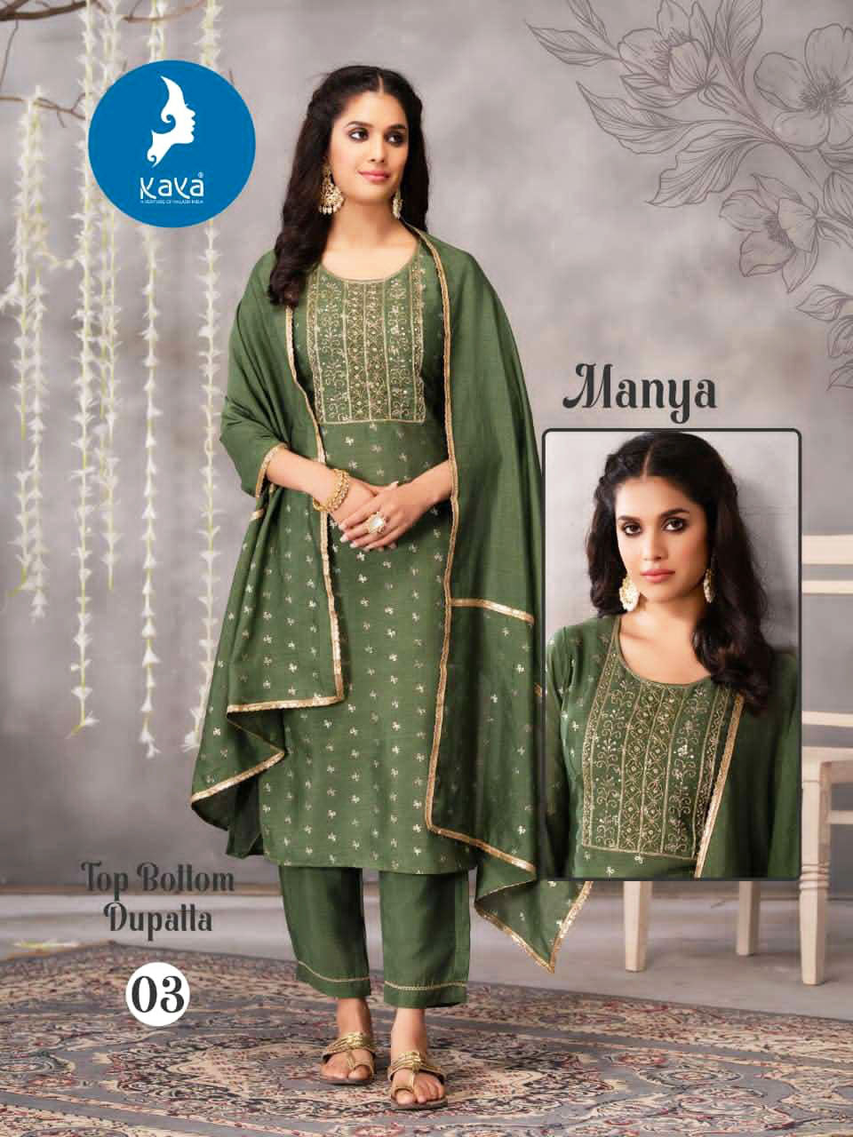 Kaya Presents Manya Readymade Fancy Wear Kurti Pant And Dupatta Set Collections