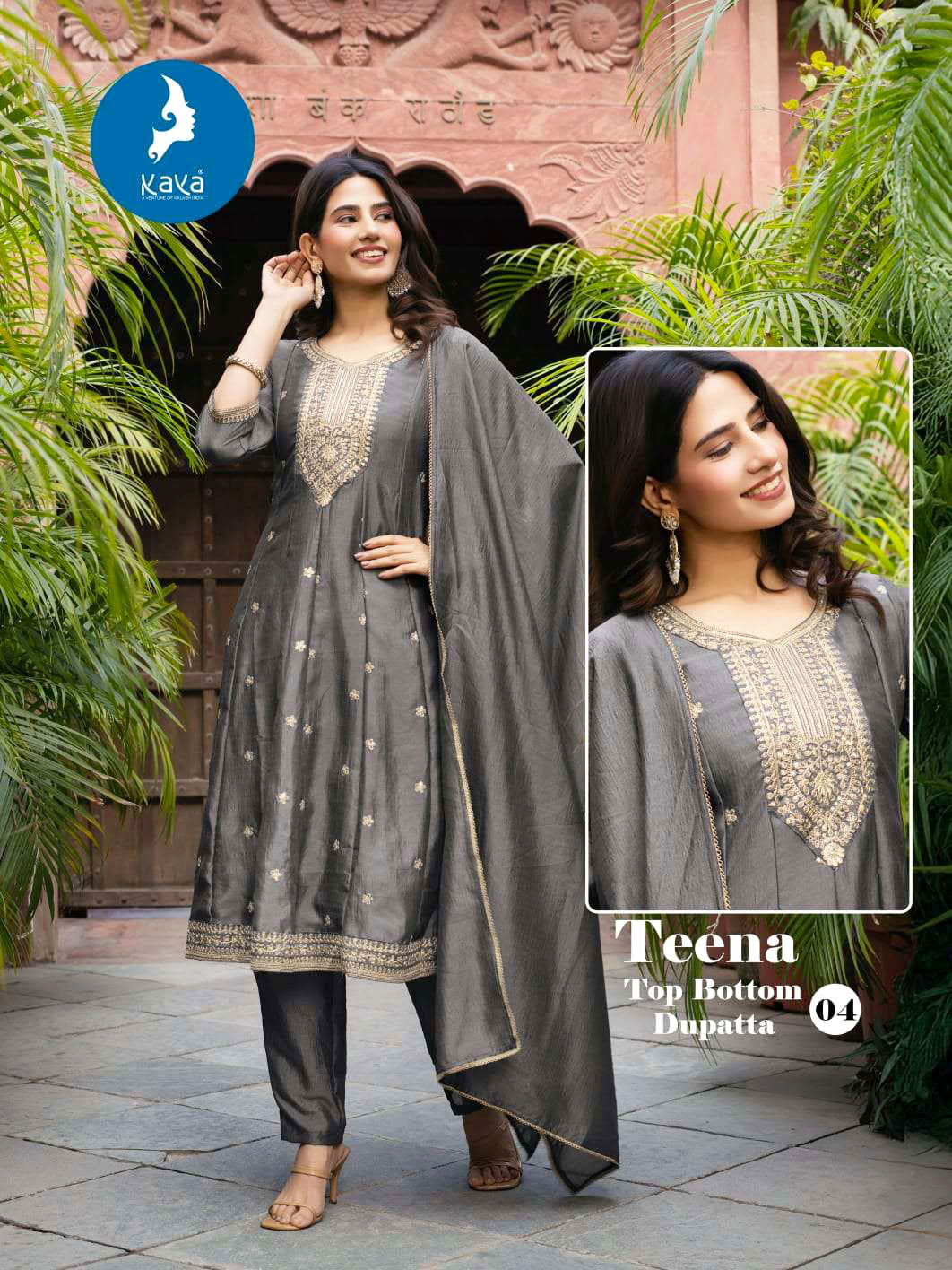 Kaya Presents Teena Vichitra Silk Kurti Pant And Dupatta Set Collections