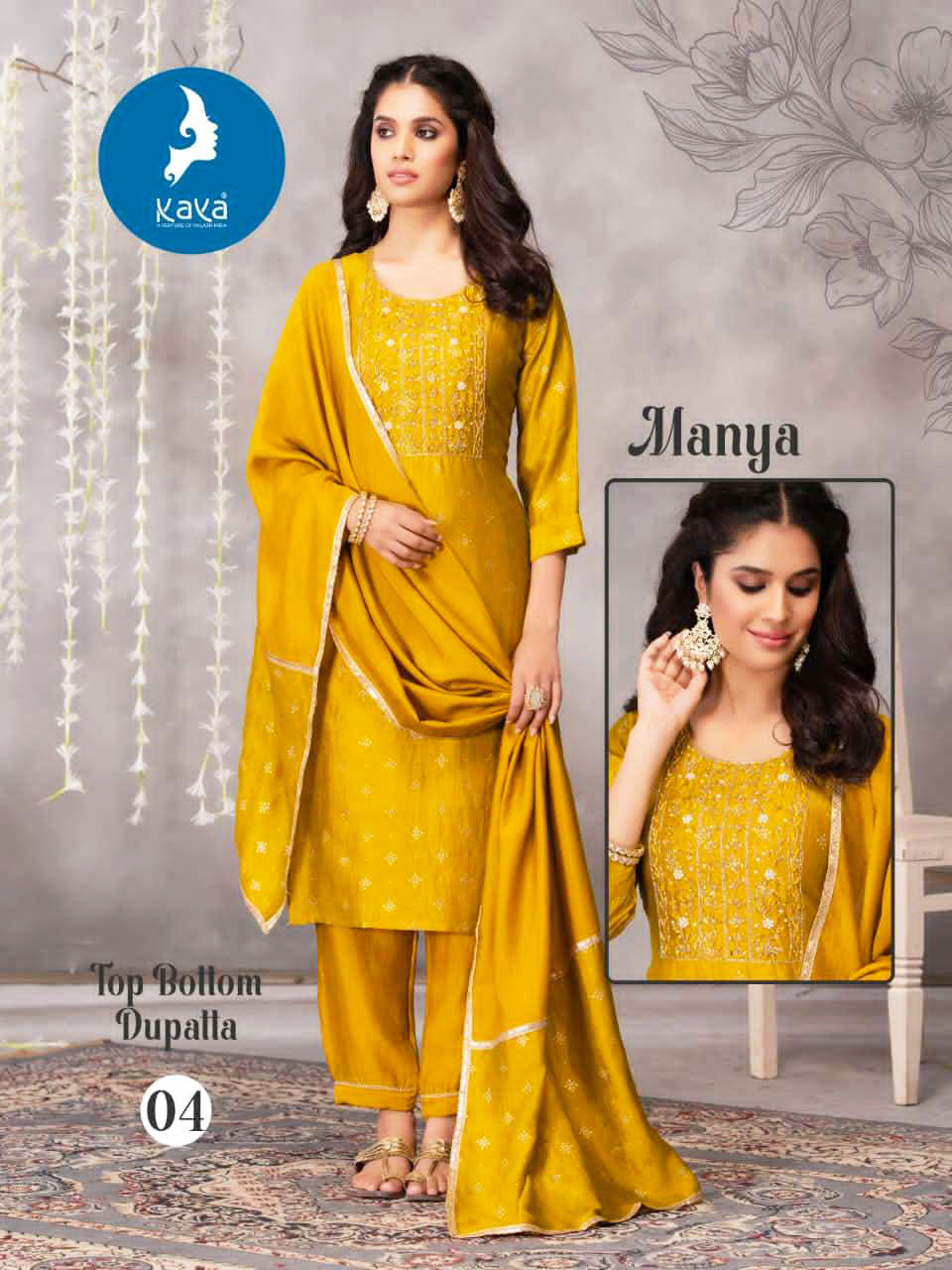Kaya Presents Manya Readymade Fancy Wear Kurti Pant And Dupatta Set Collections