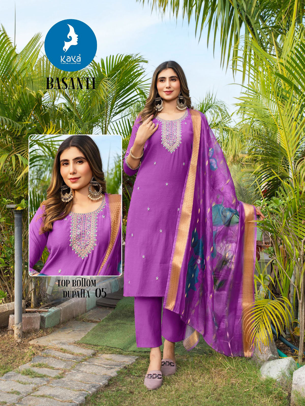 Kaya Presents Basanti Mul Chanderi Readymade Pant Style Suits Collections