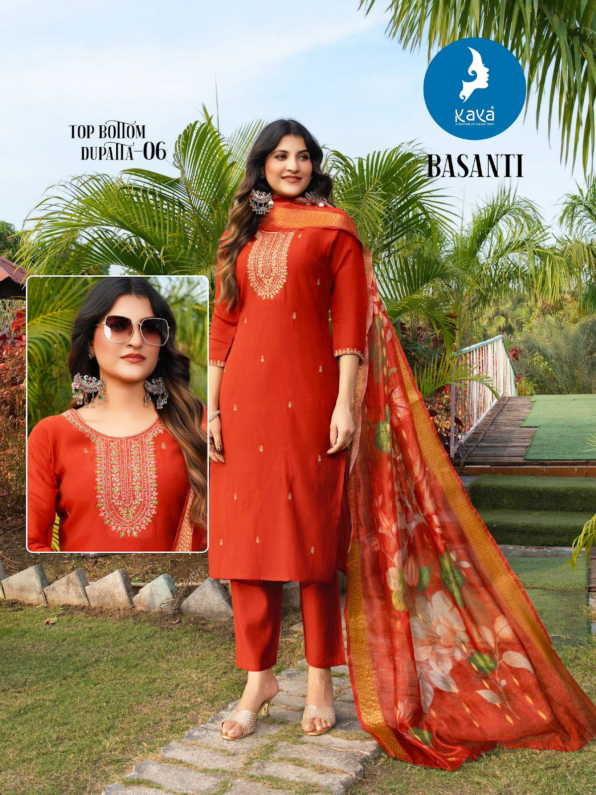 Kaya Presents Basanti Mul Chanderi Readymade Pant Style Suits Collections
