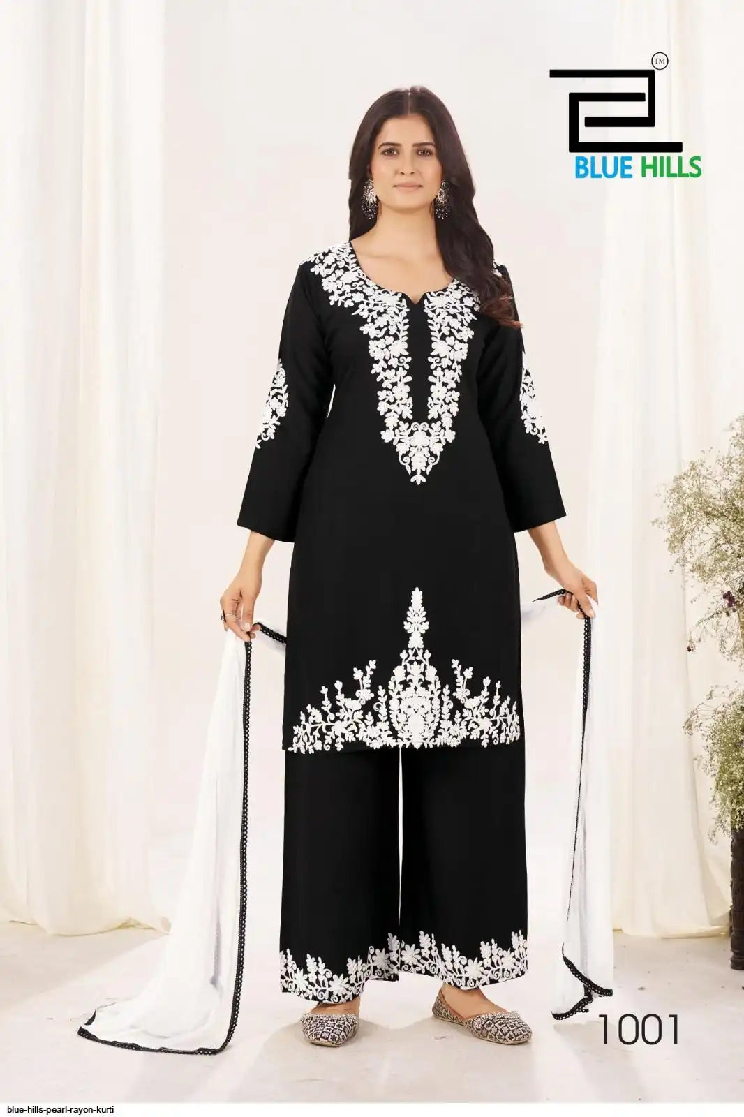Blue Hills Pearl Rayon Kurti With Plazzo And Dupatta