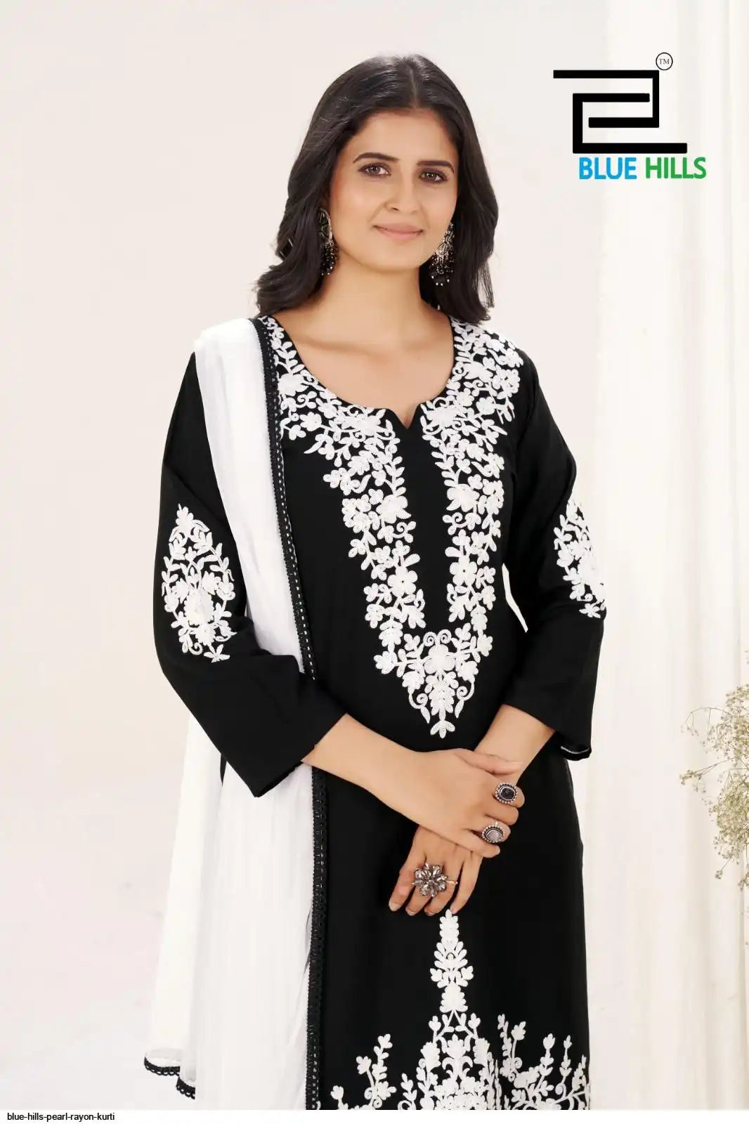 Blue Hills Pearl Rayon Kurti With Plazzo And Dupatta