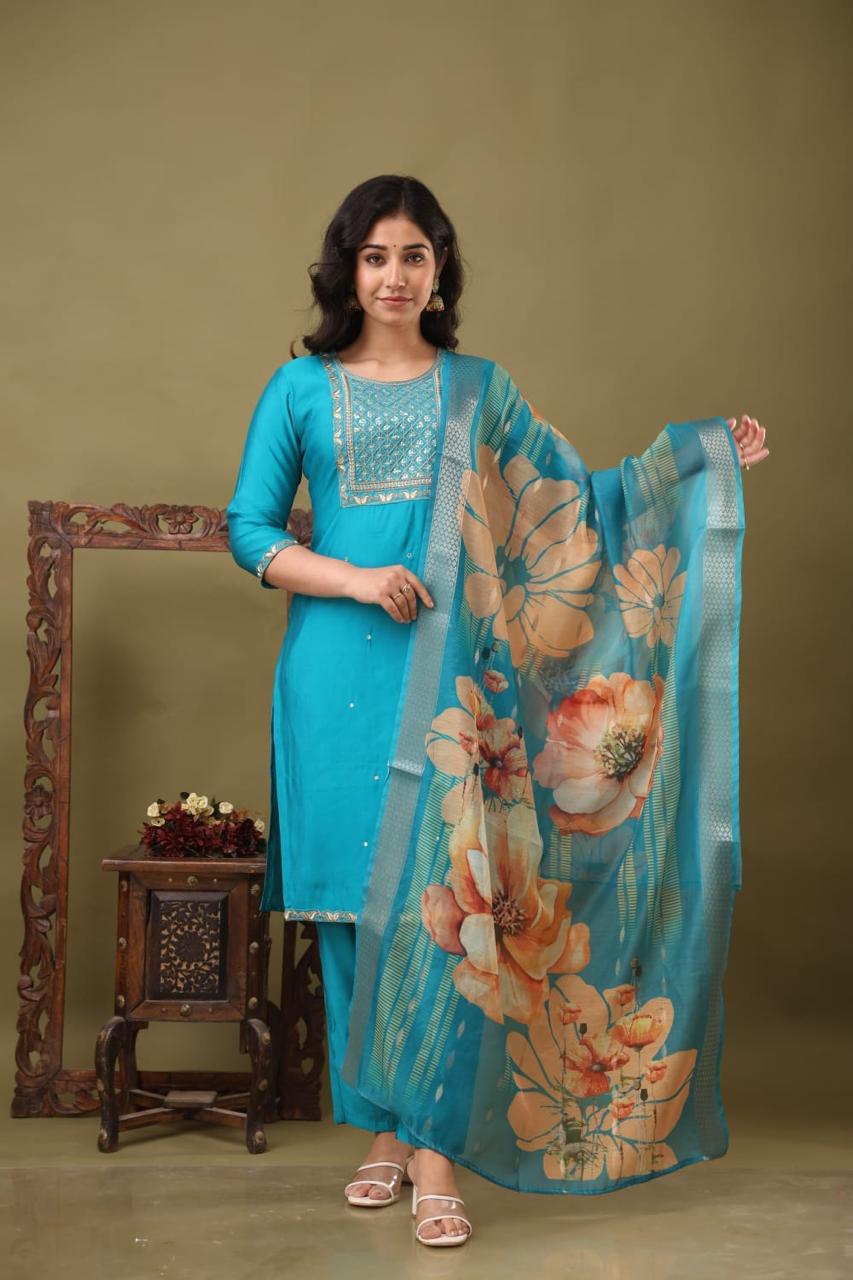 Roman Silk With Embroidery Work With Floral Dupatta Collection