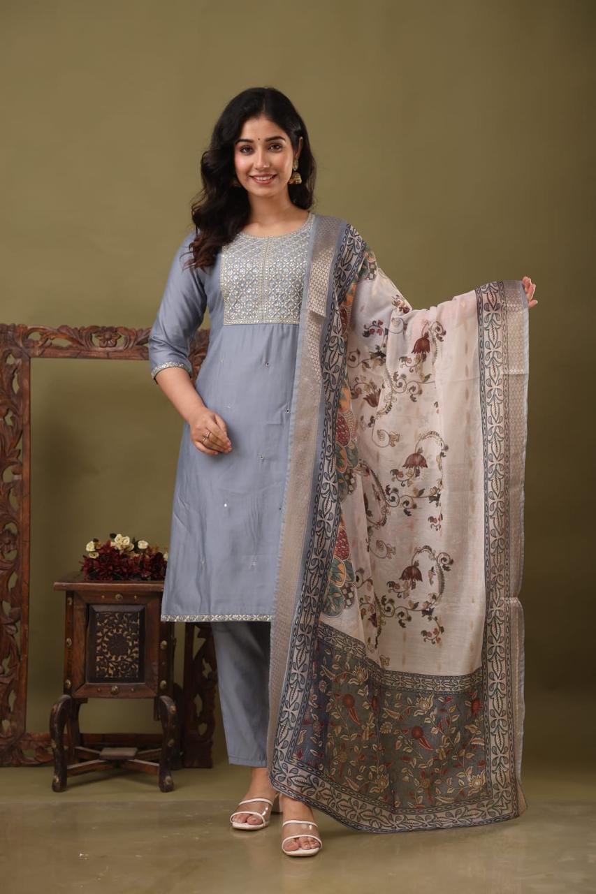 Roman Silk With Embroidery Work With Floral Dupatta Collection
