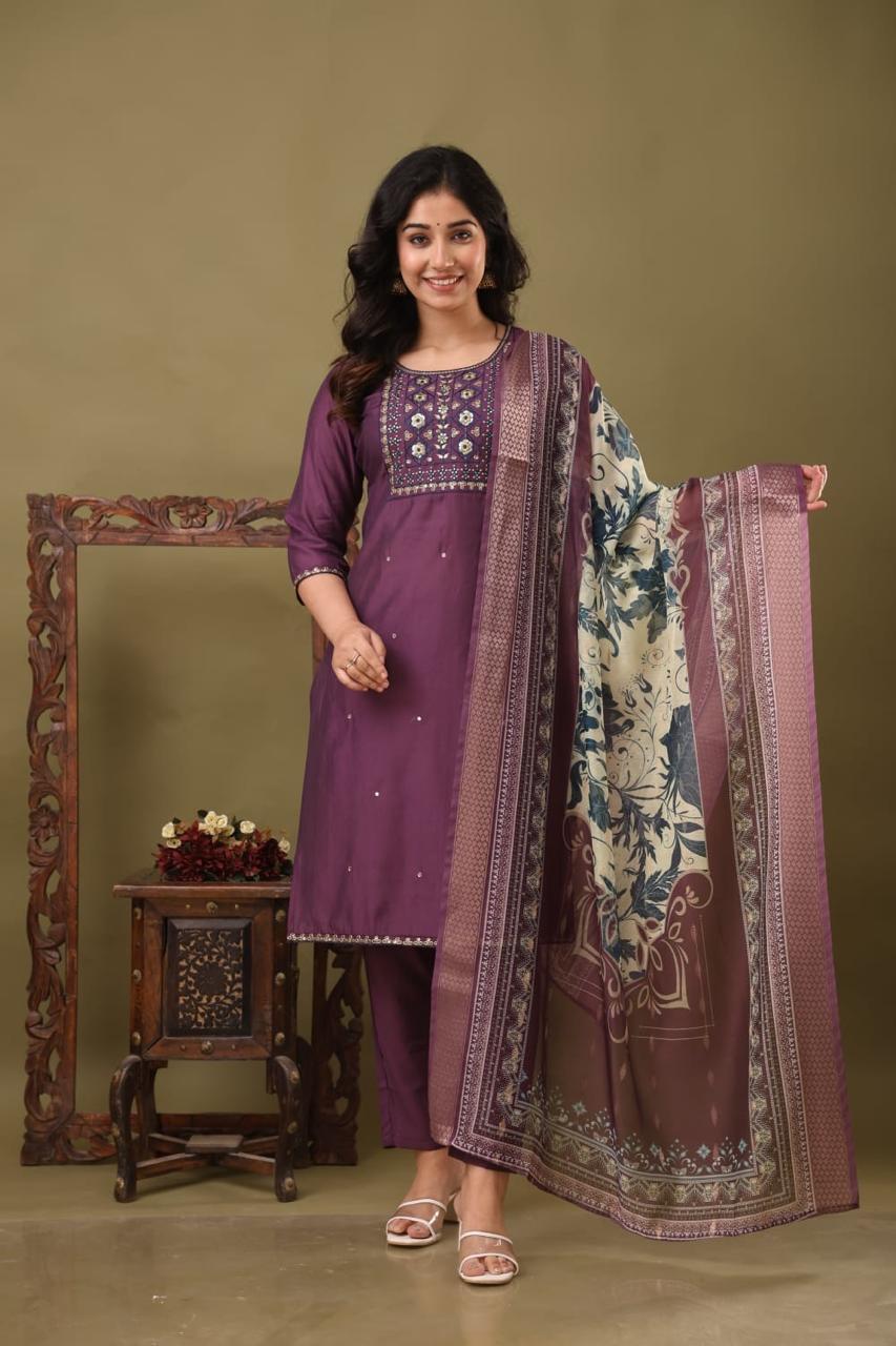 Roman Silk With Embroidery Work With Floral Dupatta Collection
