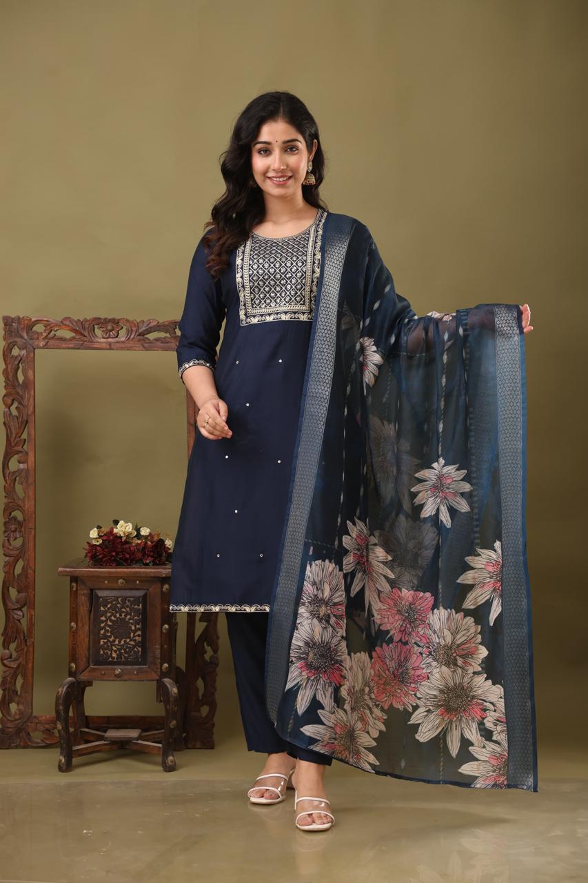 Roman Silk With Embroidery Work With Floral Dupatta Collection