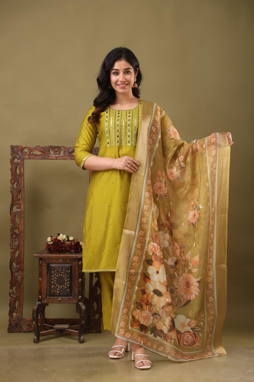 Roman Silk With Embroidery Work With Floral Dupatta Collection